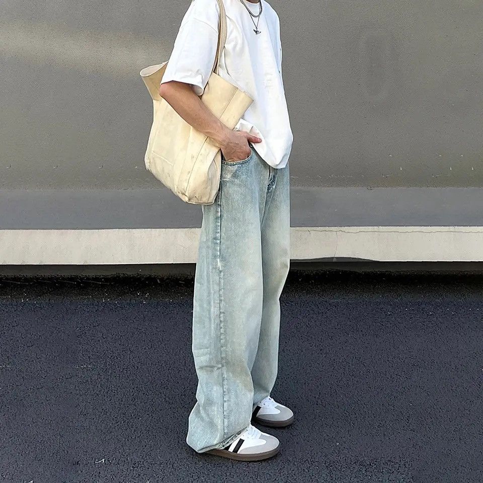 Japanese Brand × Vintage Wide Leg Jeans Men Simple Baggy Y2k Size US 33 - 2 Thumbnail