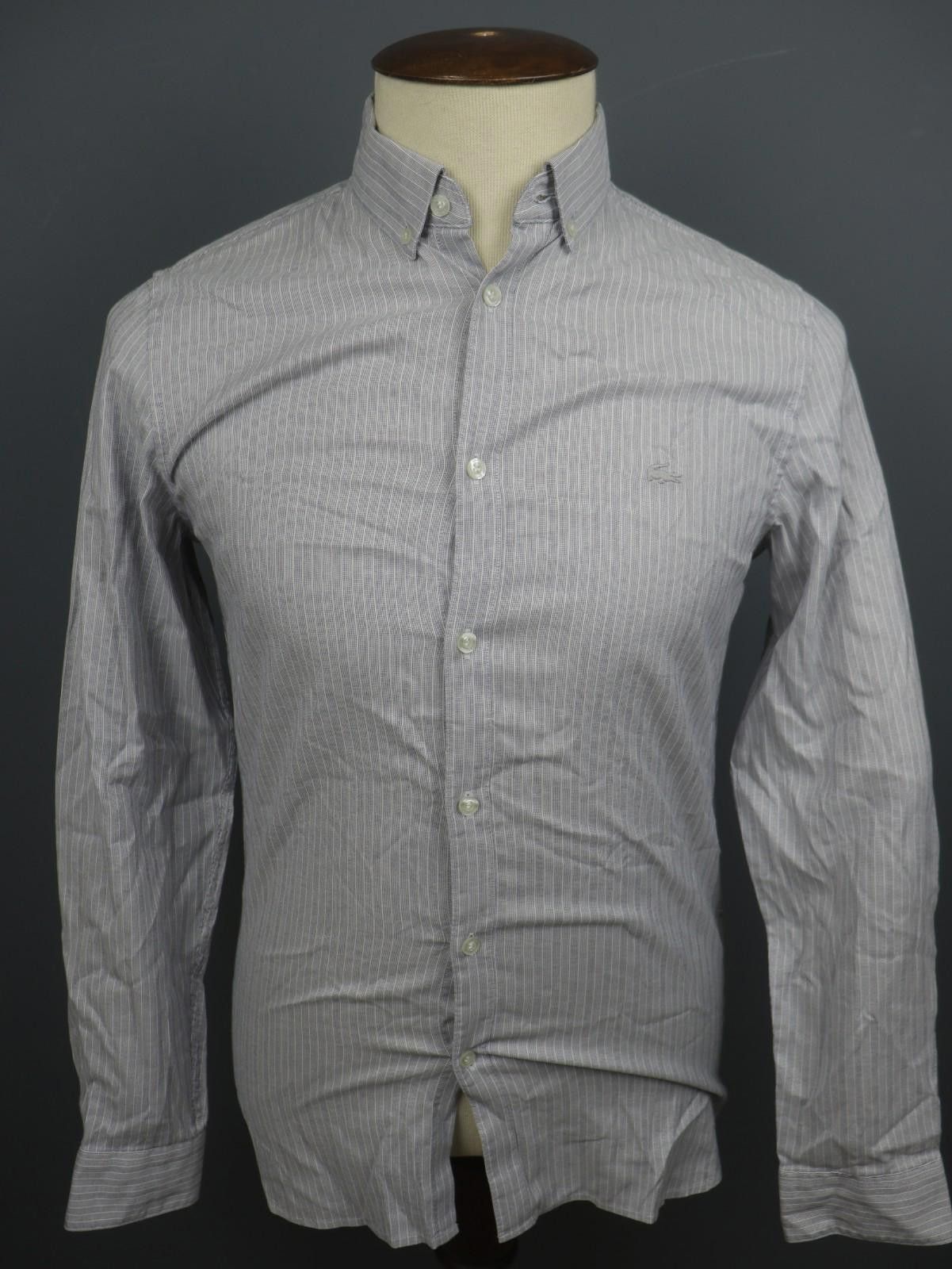 Lacoste Lacoste Gray Pinstriped Cotton Collared Button-Down Shirt Size US M / EU 48-50 / 2 - 1 Thumbnail
