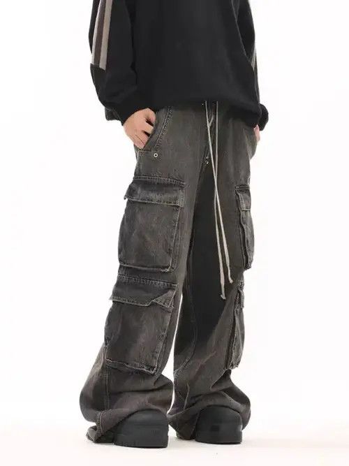 Jean Vintage multi-pocket washed distressed micro-flared jeans Size US 28 / EU 44 - 1 Thumbnail