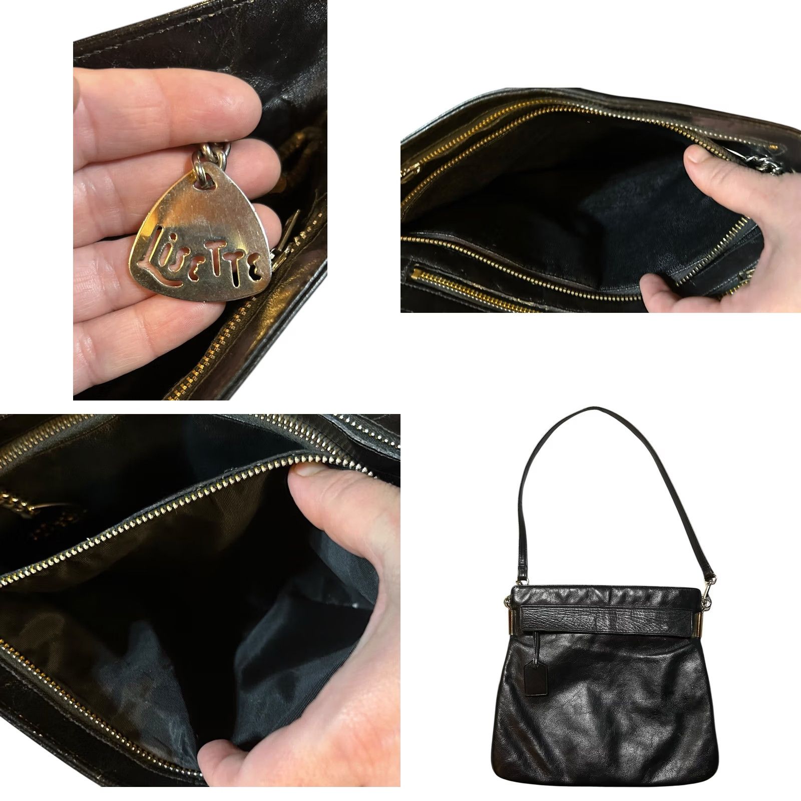 Vintage Lisette Black Leather Purse Shoulder Handbag Womens Damaged Front Pocket Clamp Metal Read Description Bag Charm Size ONE SIZE - 11 Thumbnail