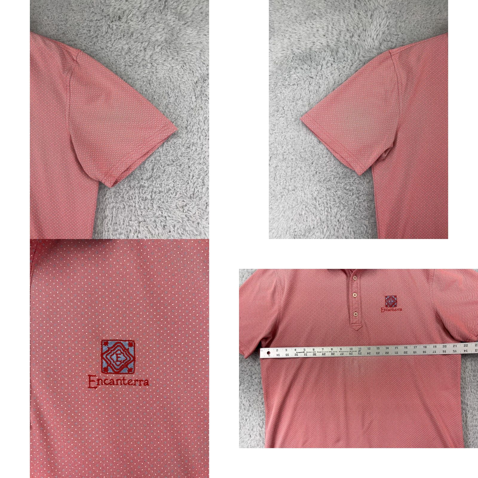 johnnie-O johnnie-O Polo Shirt Mens M Pink Dotted Golf Polo Shirt Poly Blend Short Sleeve Embroidered Logo Regular Fit Size US M / EU 48-50 / 2 - 8 Thumbnail