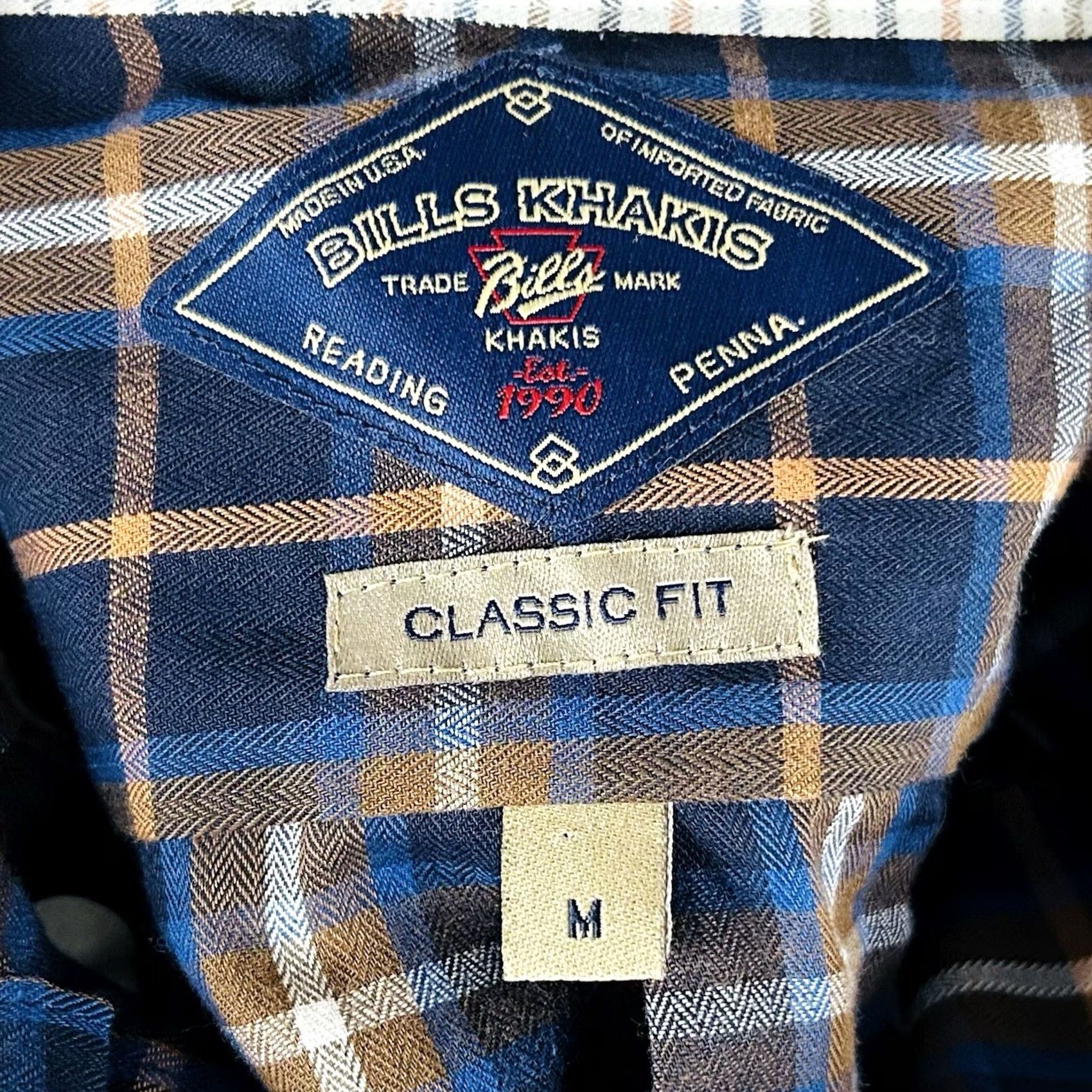 Bill Blass Bills Khakis Medium Classic Fit Sport Shirting Button-Down Plaid Blue Orange Cotton Long Sleeve, Casual Mens Shirt | M Size US M / EU 48-50 / 2 - 3 Thumbnail