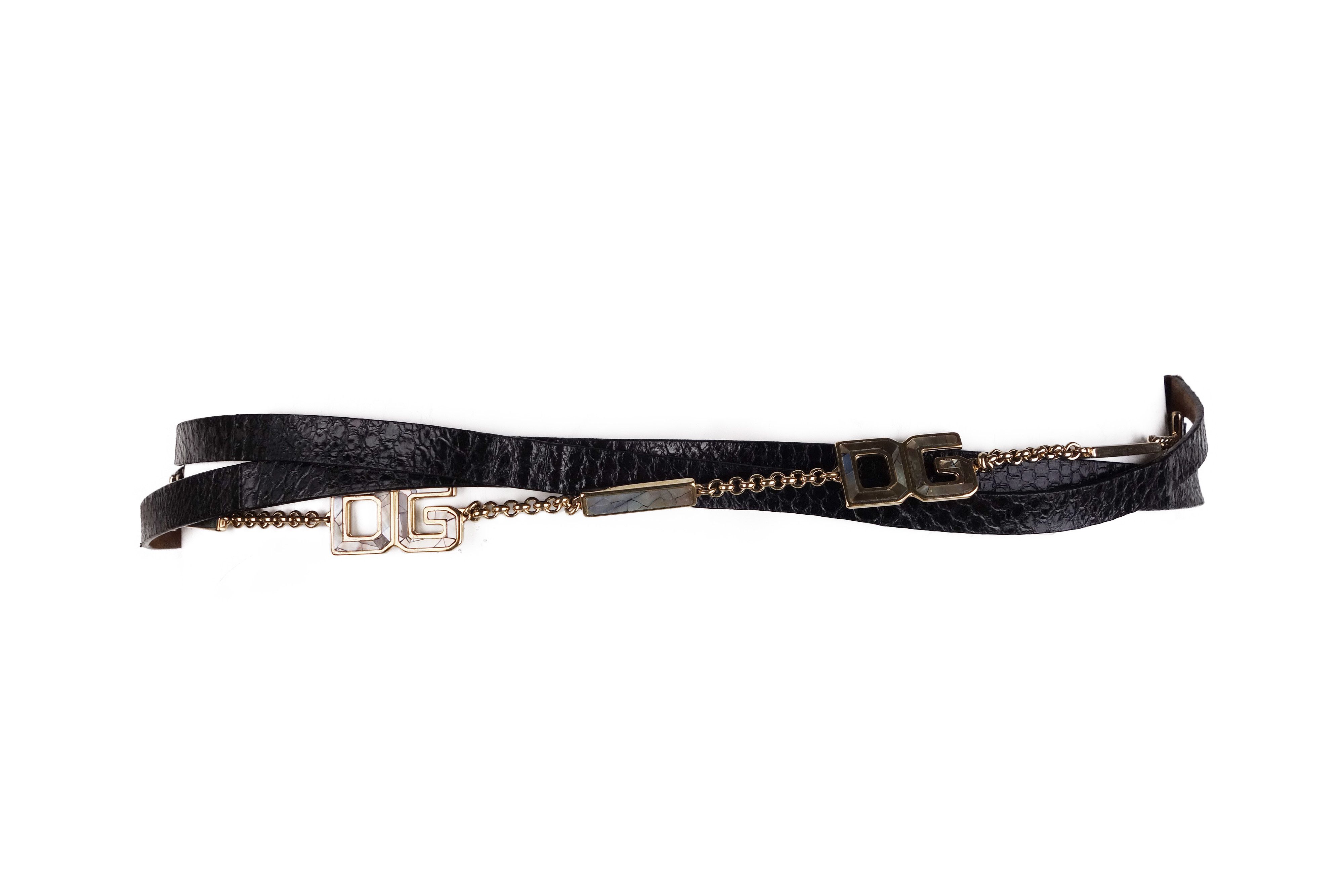 Dolce & Gabbana Dolce and Gabbana Buckle Logo Chain Exotic Leather Belt Size ONE SIZE - 2 Thumbnail