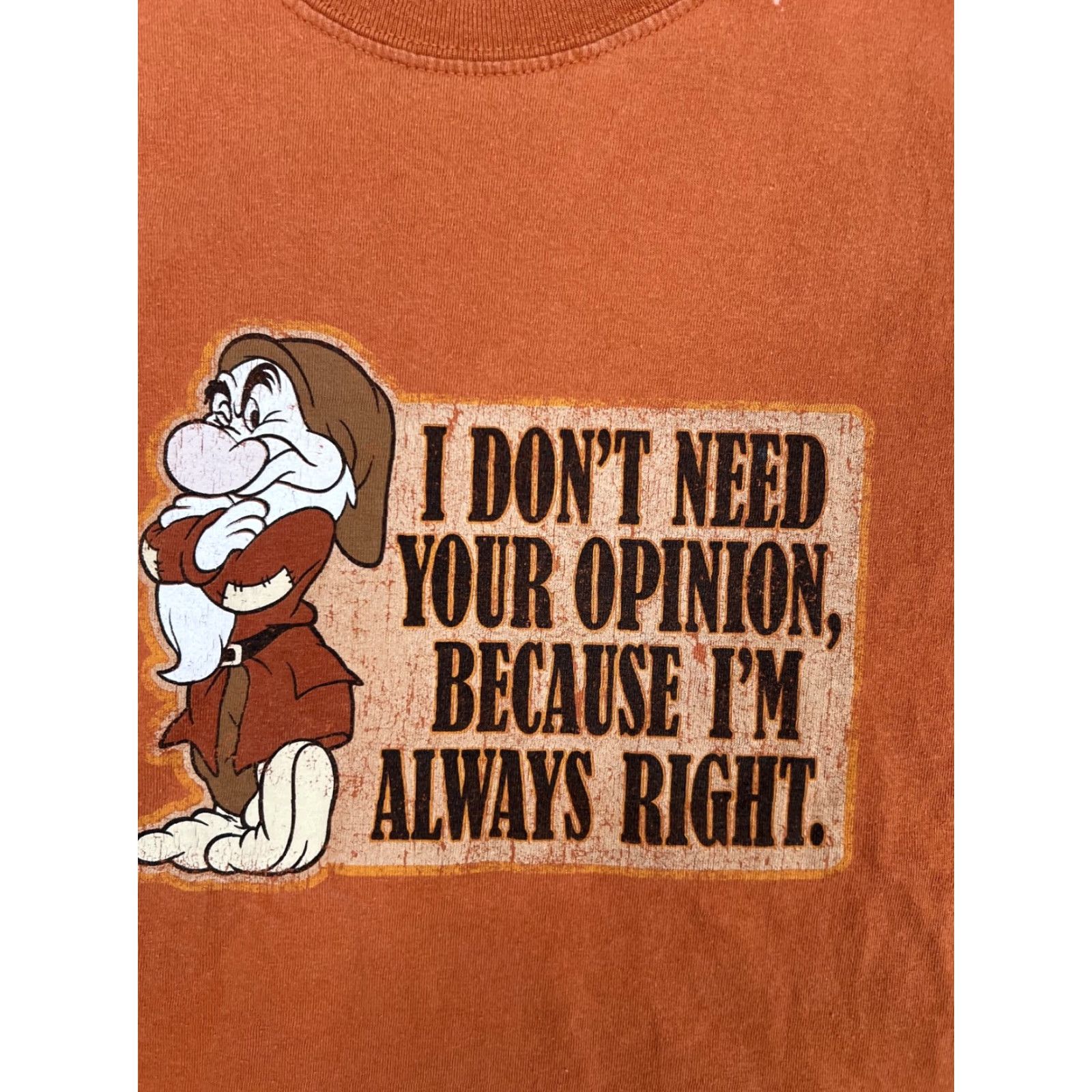 Disney VINTAGE Disney Grumpy T-Shirt Men L Orange Snow White I Don't Need Your Opinion 90s Christmas Funny Crew Neck Short Sleeve Cotton Shirt Size US L / EU 52-54 / 3 - 2 Thumbnail