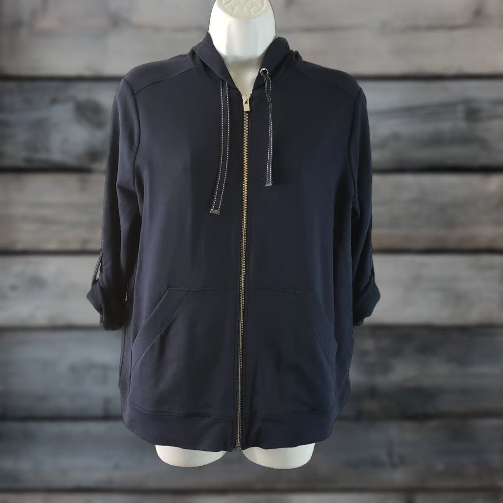 Vintage Chico's Zenergy Sweatshirt Jacket Sz S Blue 3/4 Sleeve Zip Full Zip Activewear Womens Size S / US 4 / IT 40 - 1 Thumbnail