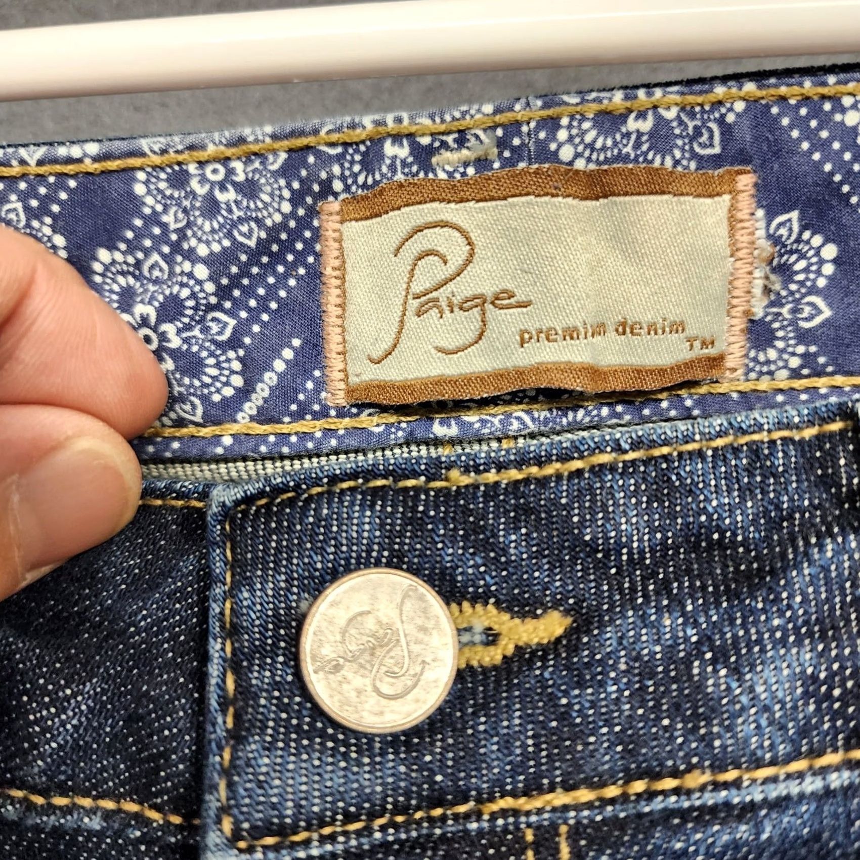 Paige Paige Jeans Womens 31x33 Blue Premium Denim MELROSE Slim Straight Embroidery Jeans Mens Women Girls Size 24" / US 00 / IT 34 - 3 Thumbnail