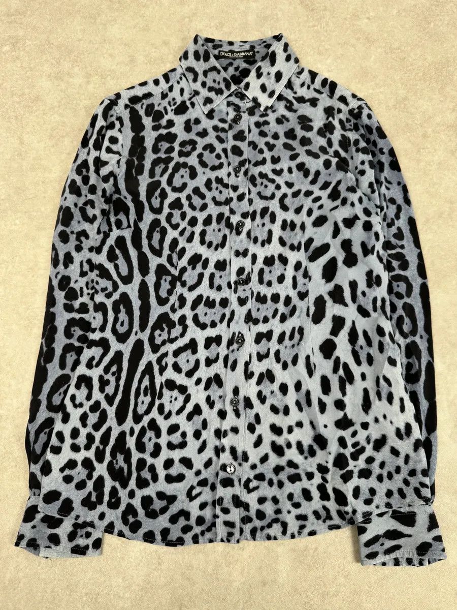 Dolce & Gabbana 2000s Dolce & Gabbana Blue & Black Leopard Silk Shirt Size XS / US 0-2 / IT 36-38 - 4 Thumbnail