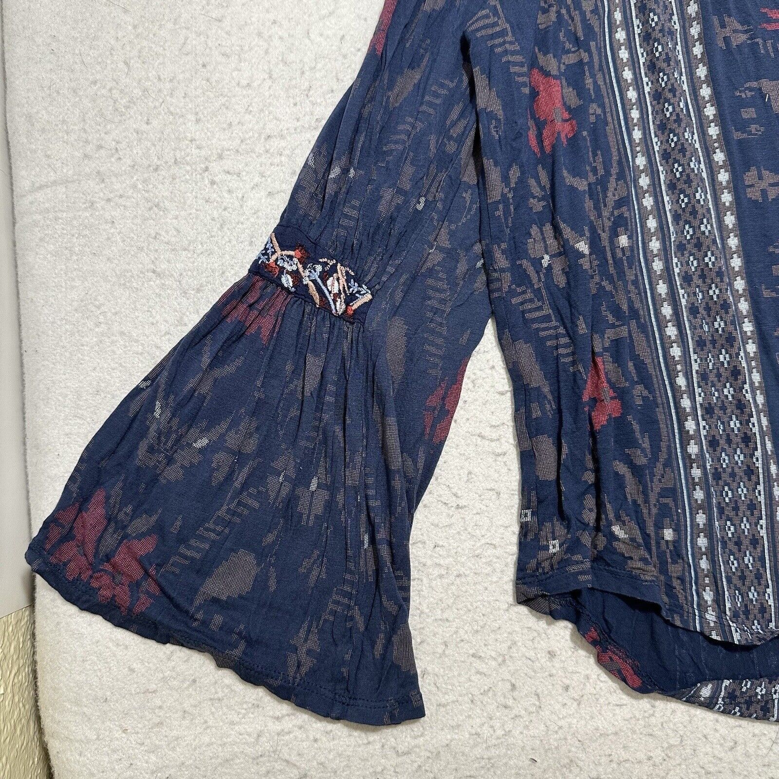 Lucky Brand Lucky Brand Medium Bell Sleeve Blouse Boho Floral Stripe Top Size M / US 6-8 / IT 42-44 - 6 Thumbnail