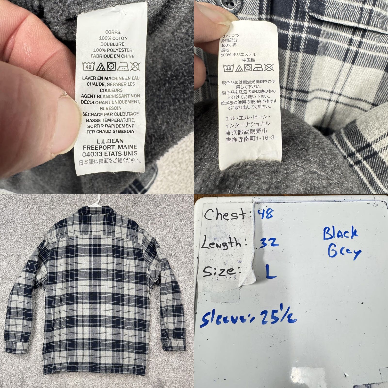 Vintage LL Bean Flannel Shirt Shacket L Black Gray Plaid Lined Traditional Fit Cabincore Mens Long Sleeve Button-Up Shirt Jacket Size US L / EU 52-54 / 3 - 8 Thumbnail