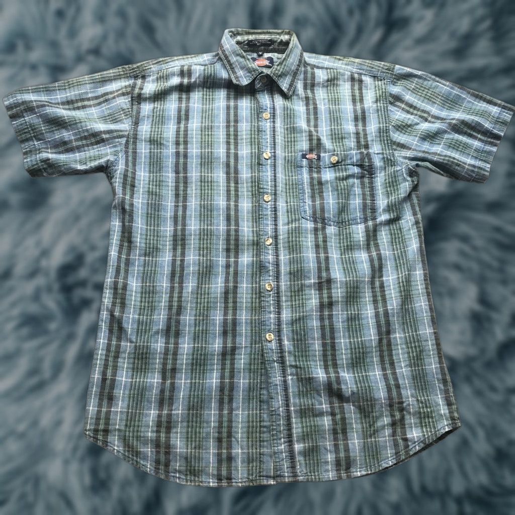 Dickies VINTAGE Dickies Button Up Shirt Mens M Plaid Blue Green Short Sleeve Logo Embroidered 90s Casual Size US M / EU 48-50 / 2 - 1 Thumbnail