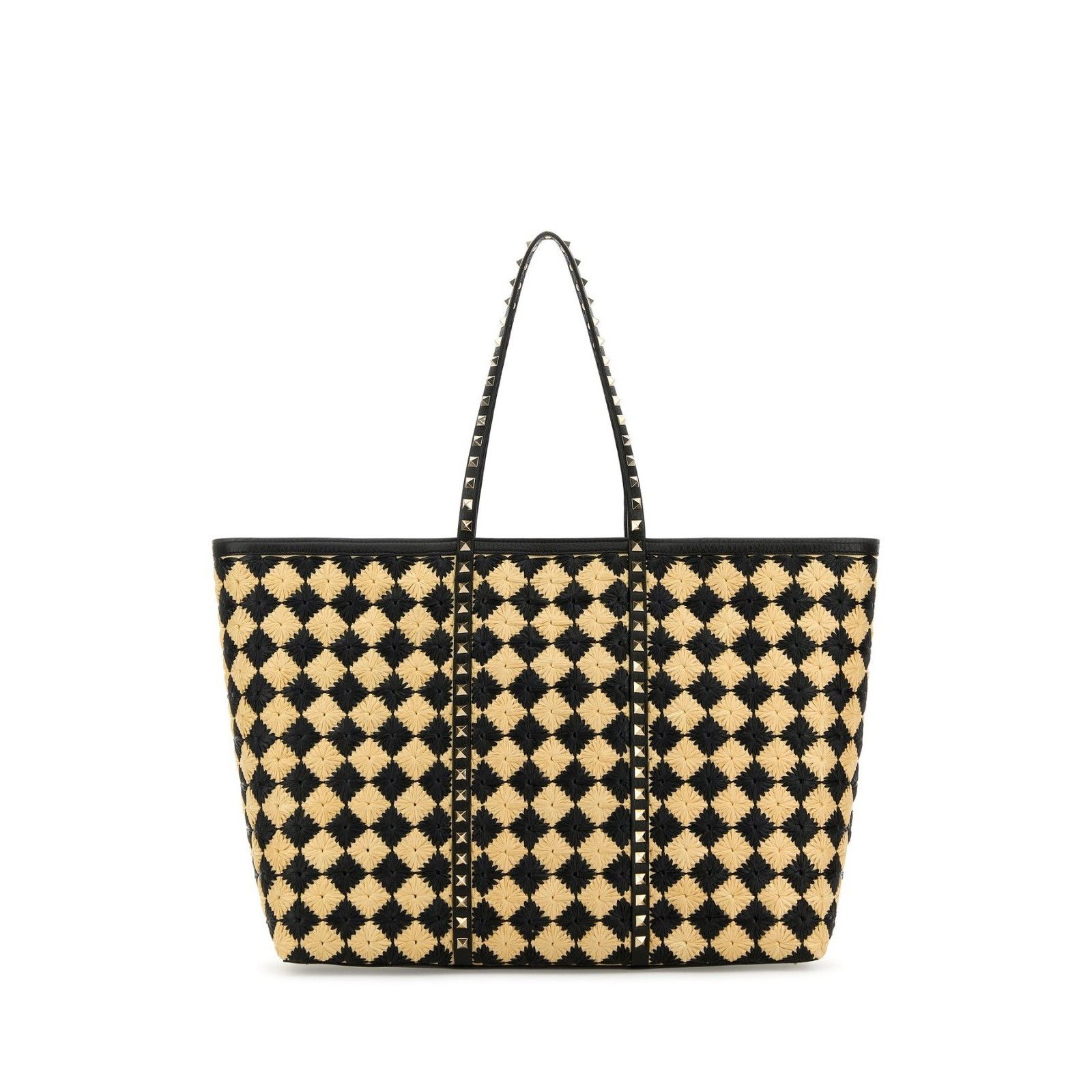 Valentino VALENTINO GARAVANI Embroidered Rockstud Black Yellow Raffia Size ONE SIZE - 3 Thumbnail