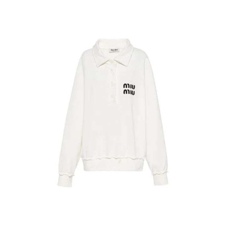 Miu Miu Miu Miu White Logo Polo Shirt for Women 0079 Size S / US 4 / IT 40 - 1 Thumbnail
