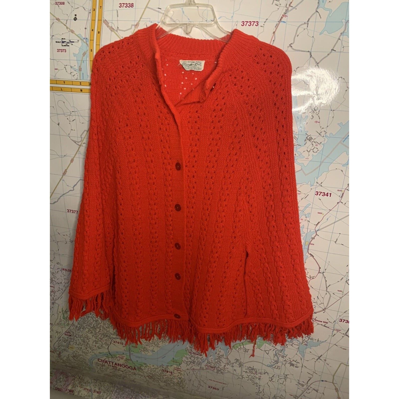 Vintage Vintage Glamour Knit Poncho Ladies Red Cape One Size Size ONE SIZE - 7 Thumbnail