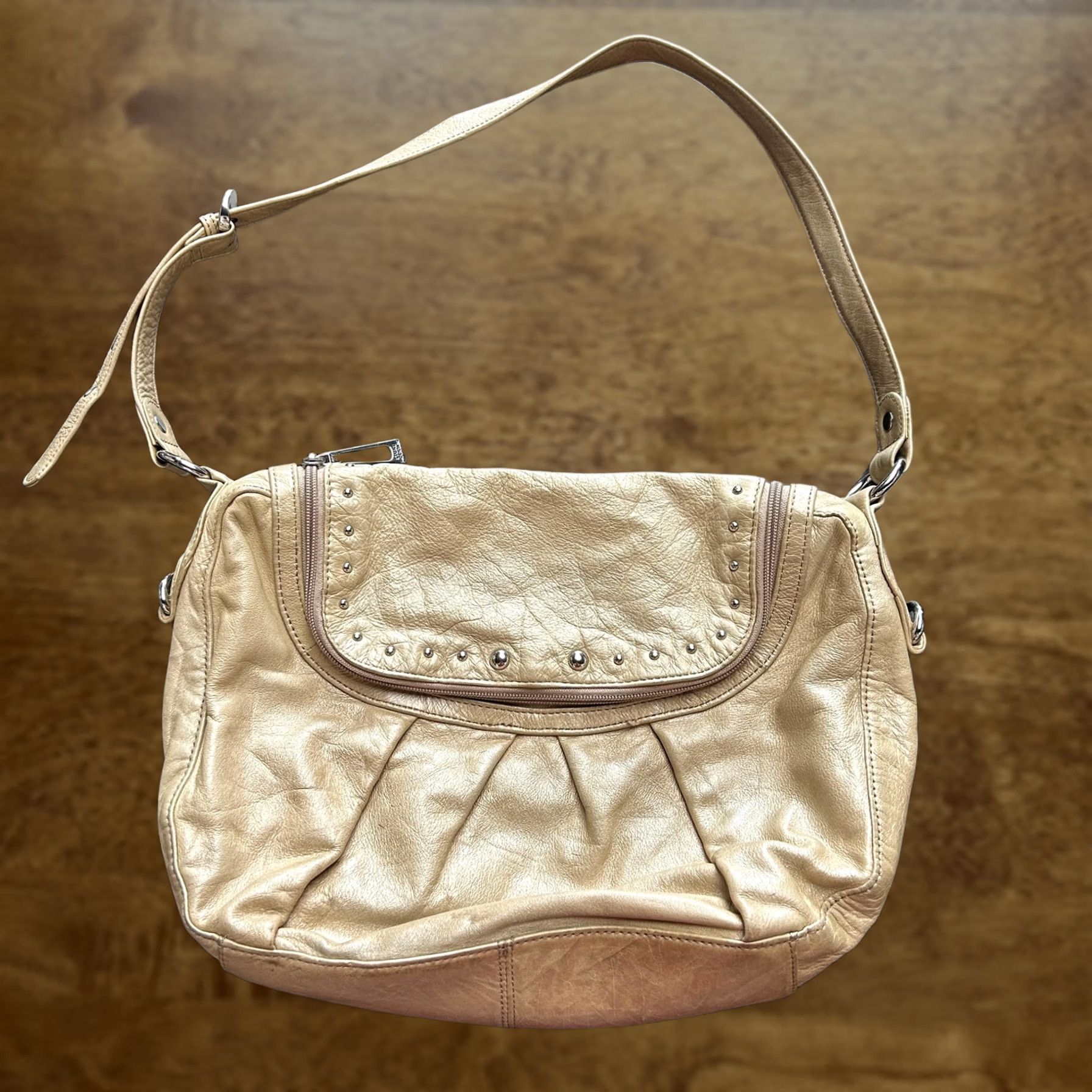 Vintage Stone Mountain Hobo Bag Womens Medium Gold Leather Studded Zip Shoulder Purse Size ONE SIZE - 1 Thumbnail