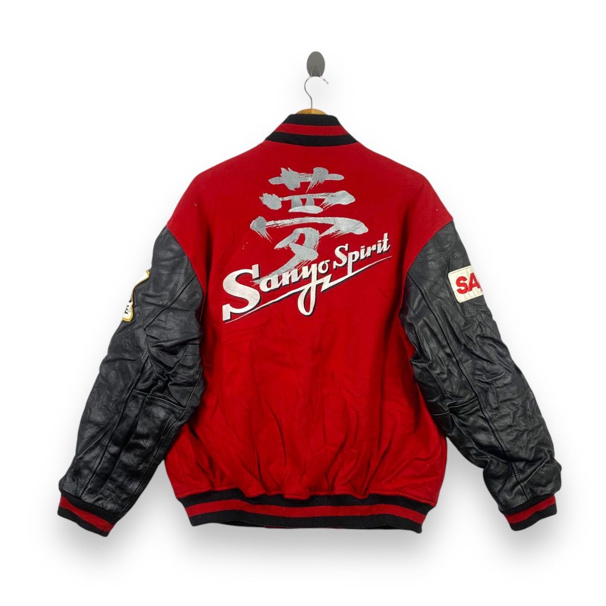Japanese Brand Vintage SANYO WILD KNIGHTS Rugby Varsity Jacket Red Leather Size US XL / EU 56 / 4 - 5 Thumbnail