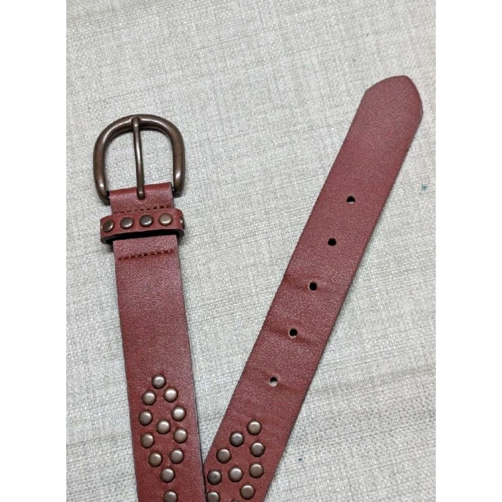 Hot Topic VINTAGE brown belt studded motorcycle punk 1990s Men 40 waist 1-1/4" synthetic leather pattern studded belt brown Mens 1990s motorcycle punk belt Size 40 - 3 Thumbnail