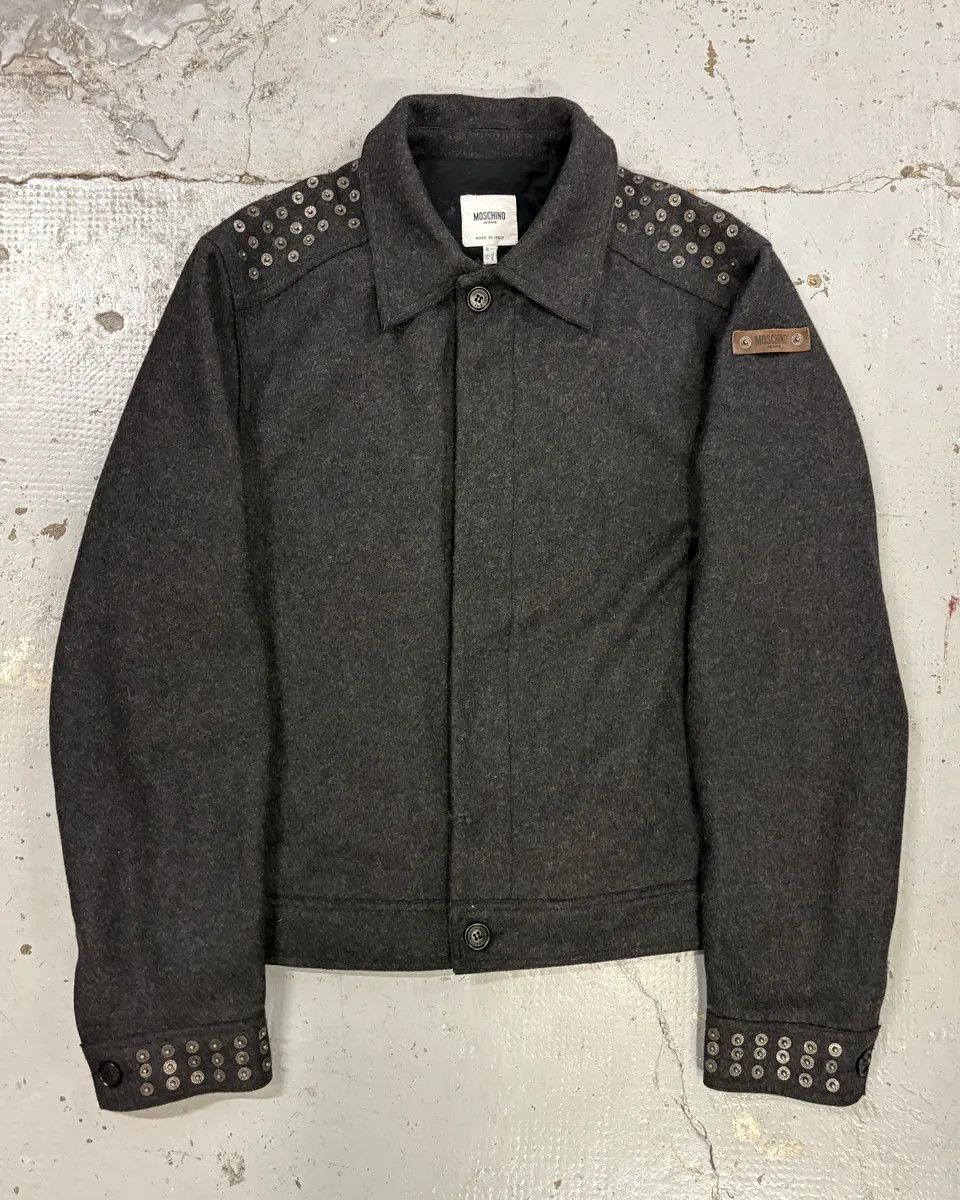 Moschino 2000s Moschino Grey Wool Studded Jacket Size US M / EU 48-50 / 2 - 1 Thumbnail