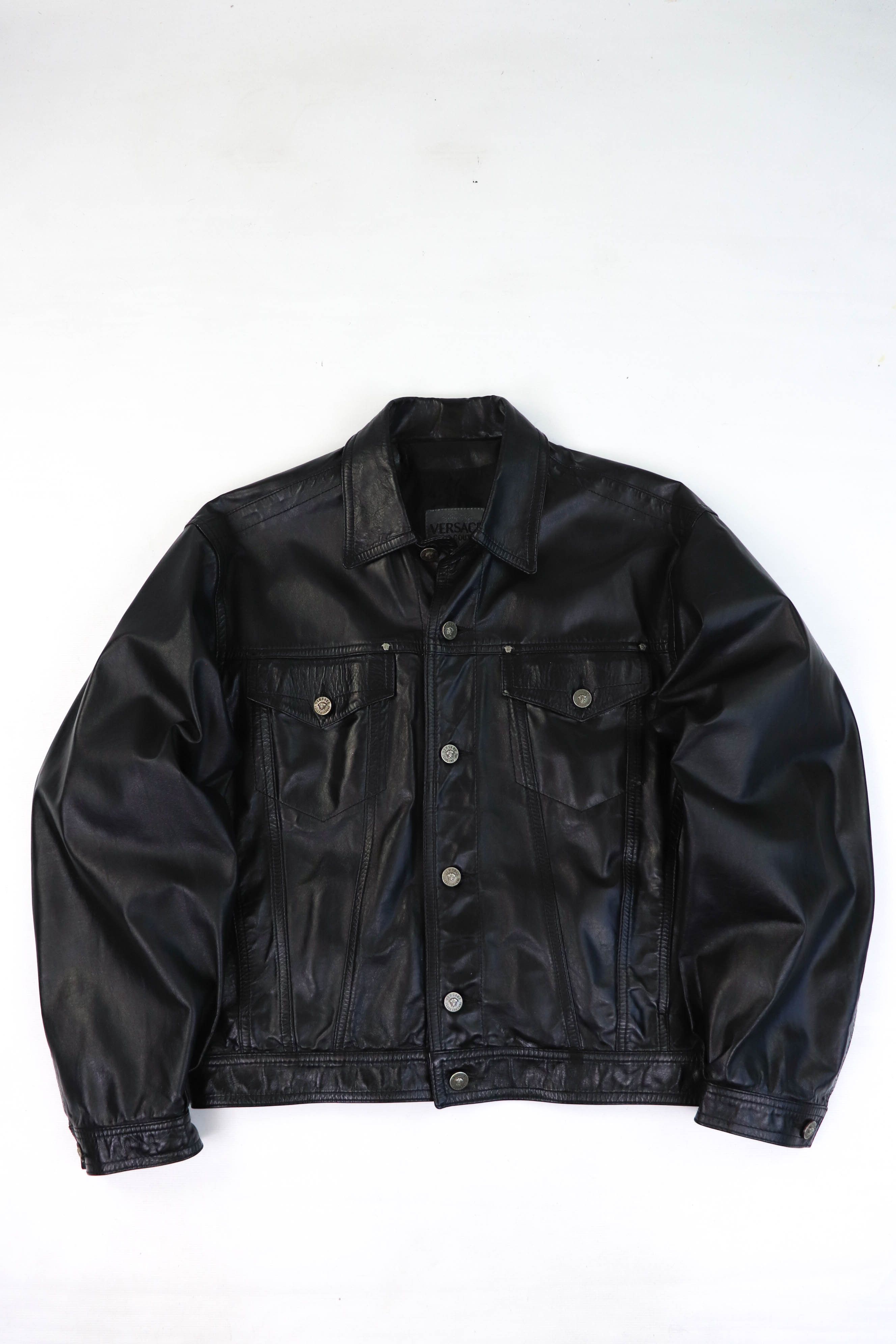 Versace Jeans Couture Vintage Black Leather Trucker Jacket