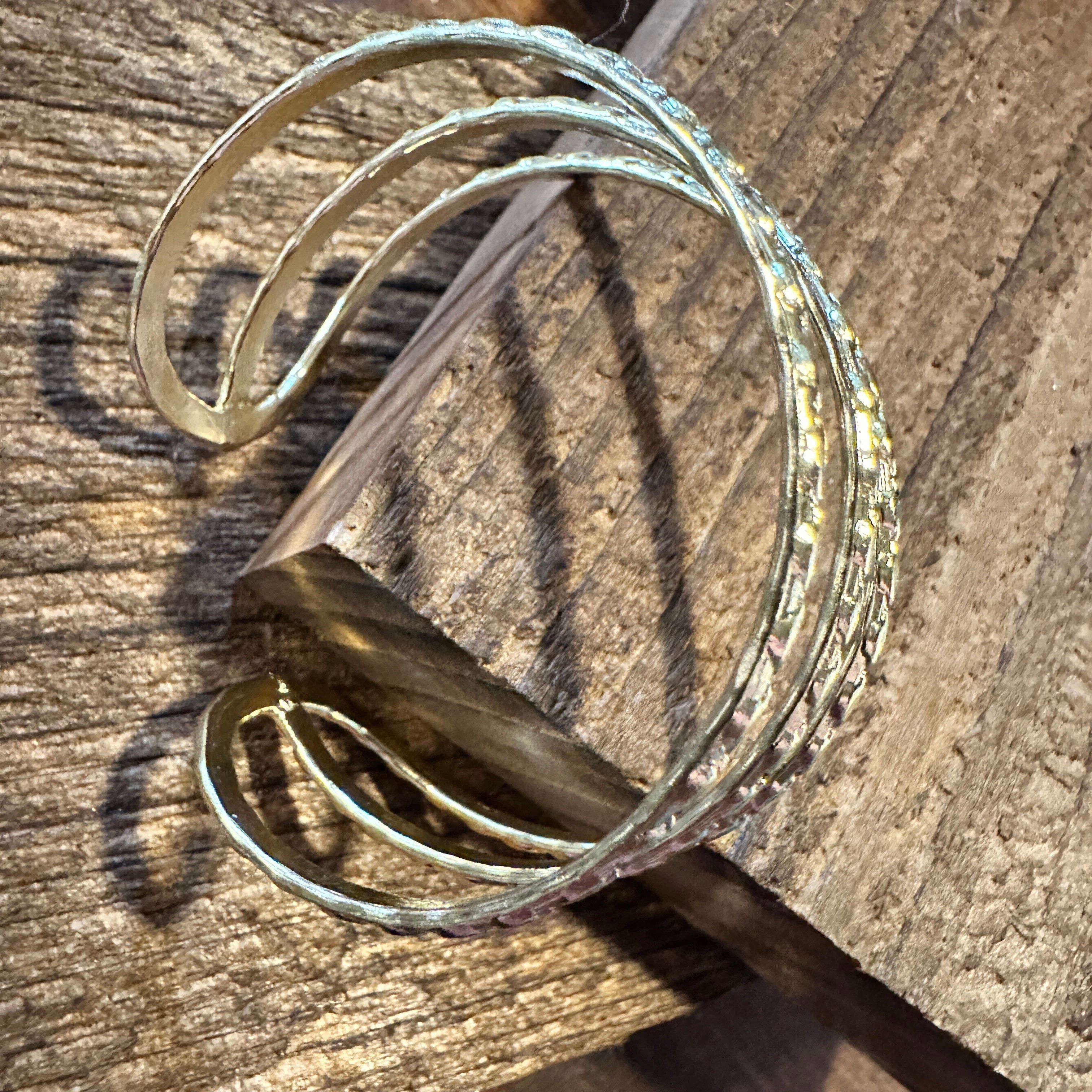 Other Handcrafted Boho Gold Plated Adjustable Cuff Bracelet - 3 Te Size ONE SIZE - 7 Thumbnail