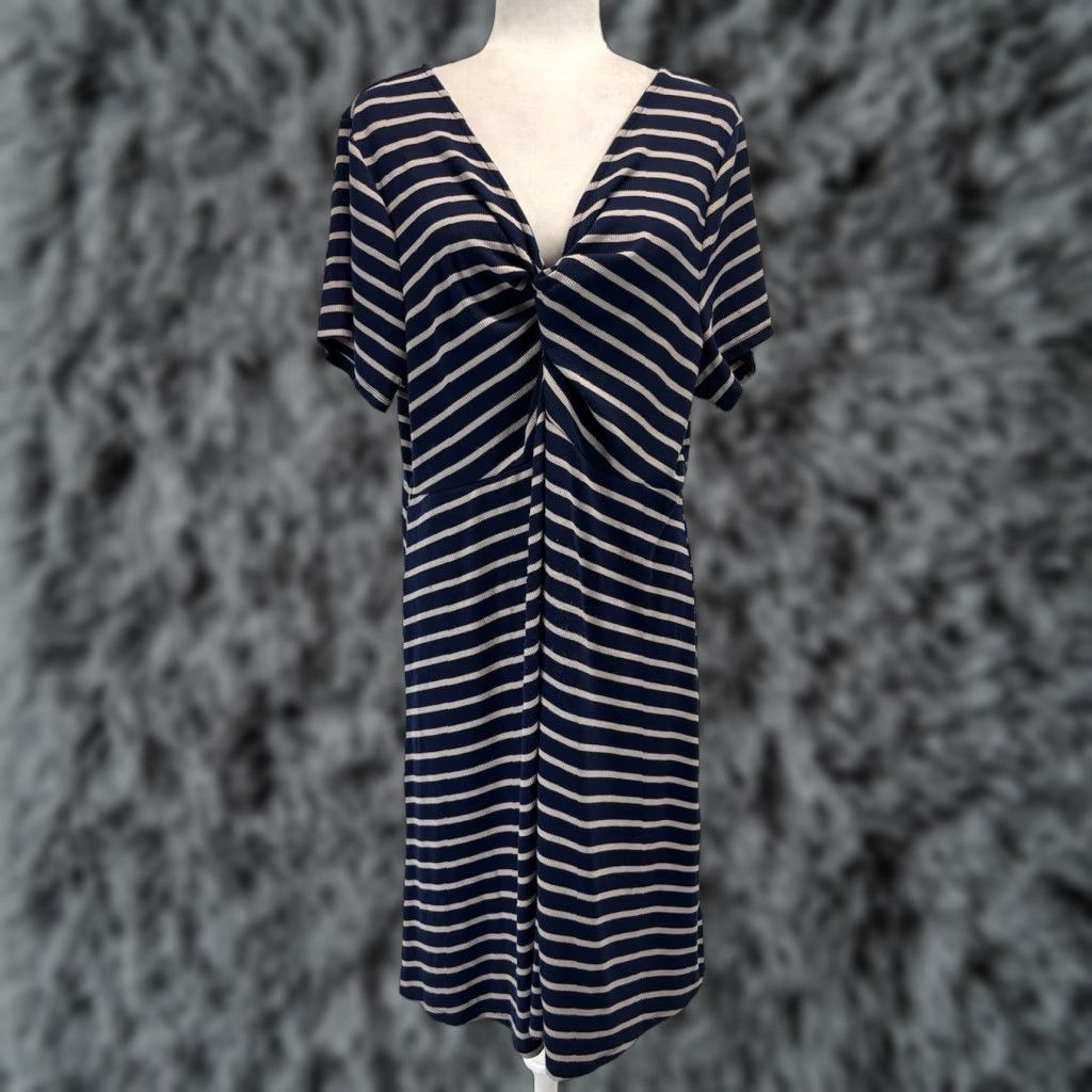Torrid Torrid Twist Front Knit Skater Dress Sz 3X Plus Navy Taupe Striped Short Sleeve V-Neck Empire Waist Womens Size XXL / US 16-18 / IT 52-54 - 1 Thumbnail