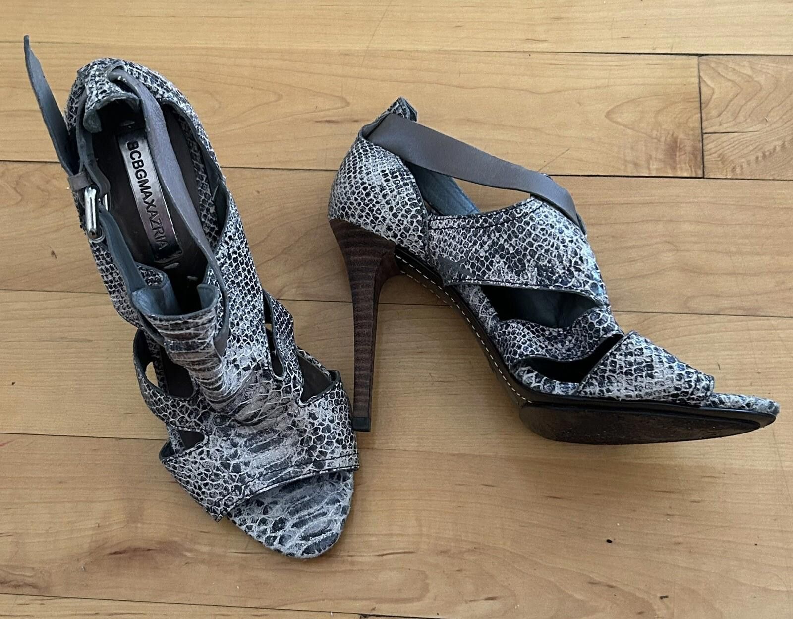 Bcbgmaxazria BCBG Maxazria Leather Snake Print Heels PeepToe Sz8 Stiletto Size US 7 / IT 37 - 1 Thumbnail