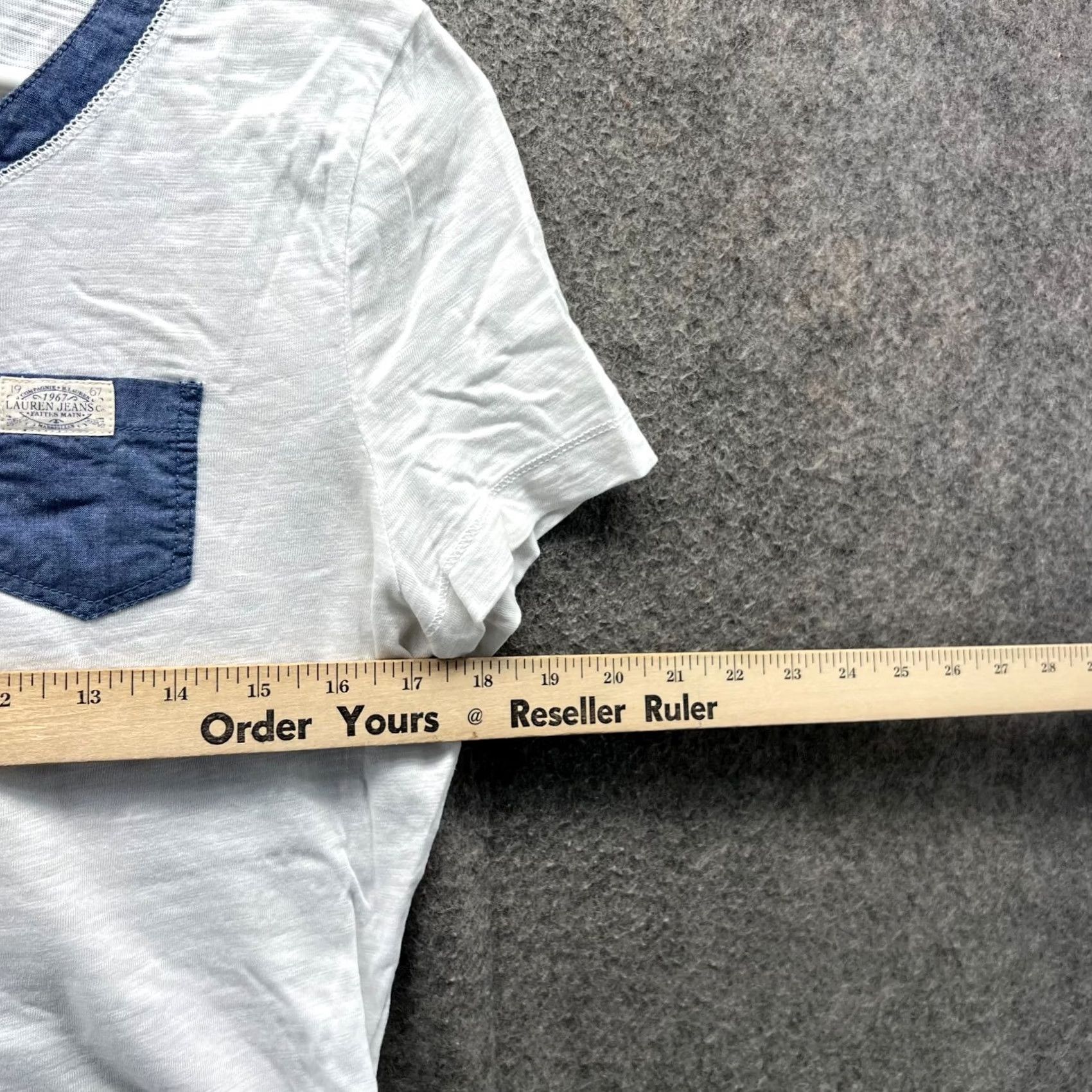 Ralph Lauren Ralph Lauren Shirt Womens Small White Blue Lace Up Pocket Cotton LRL Denim Shirt, Women, White, Small, Casual, Short Sleeve, Button Size S / US 4 / IT 40 - 3 Thumbnail
