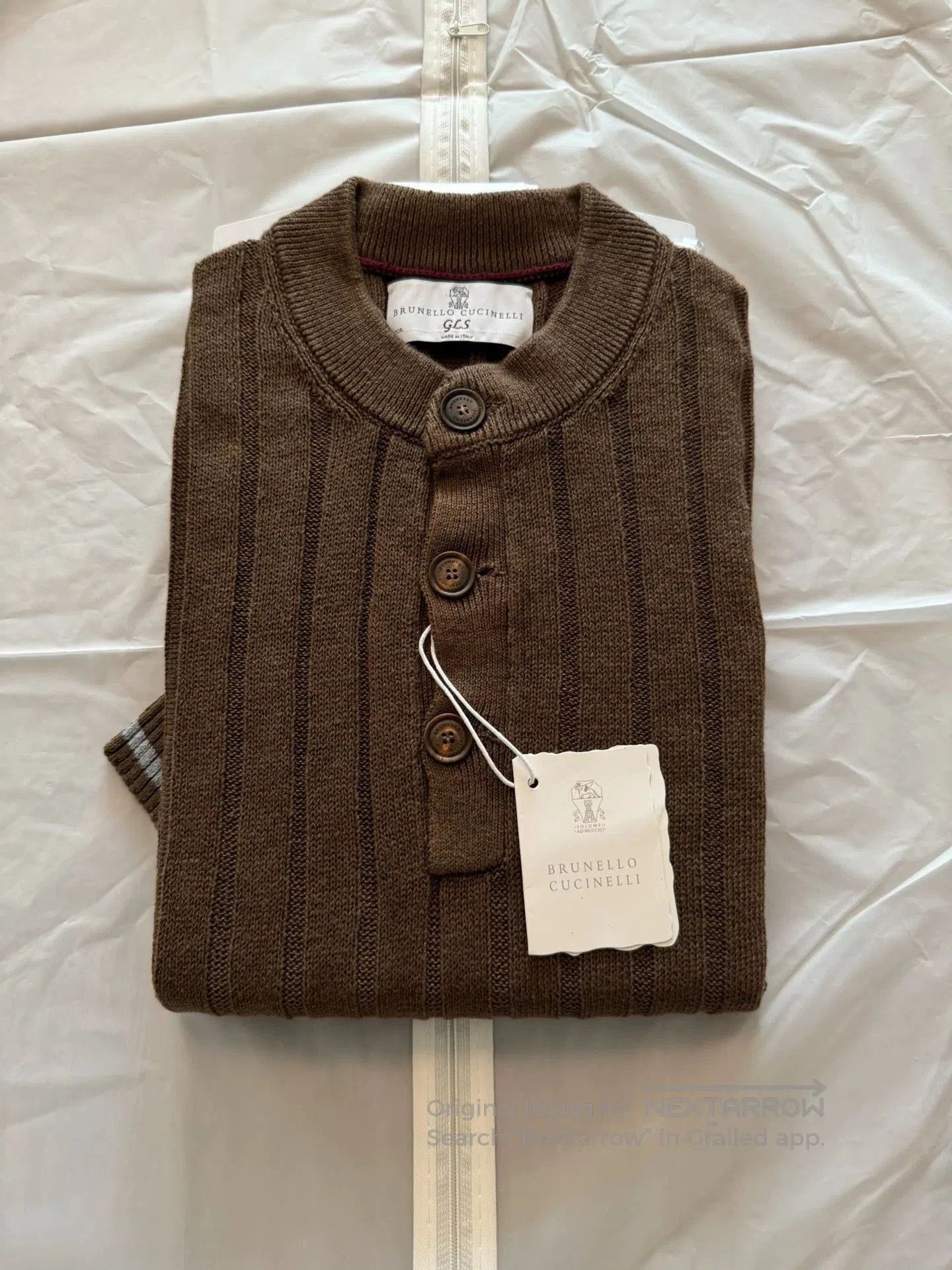 Brunello Cucinelli Brown Button-Front Ribbed Sweater Size L. Size US L / EU 52-54 / 3 - 1 Thumbnail