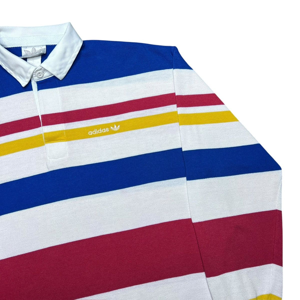 Adidas Vtg 1990s Adidas Striped Collar Polo Rugby Long Sleeve Shirt Size US L / EU 52-54 / 3 - 14 Thumbnail