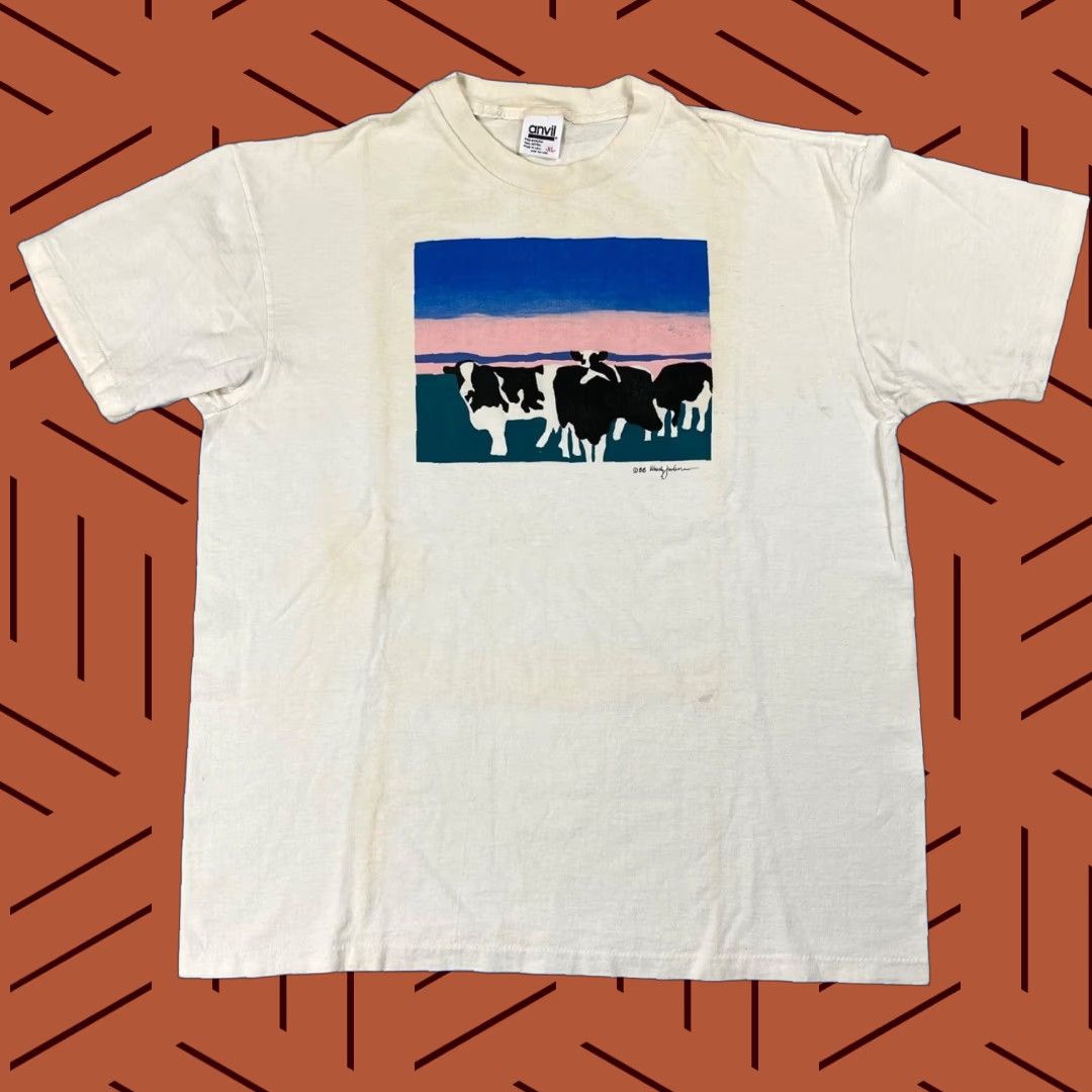 Hanes VINTAGE 1988 BEN & JERRY'S COW ART T-SHIRT XL White Short Sleeve Crew Neck 80s 90s Mens Size US XL / EU 56 / 4 - 1 Thumbnail