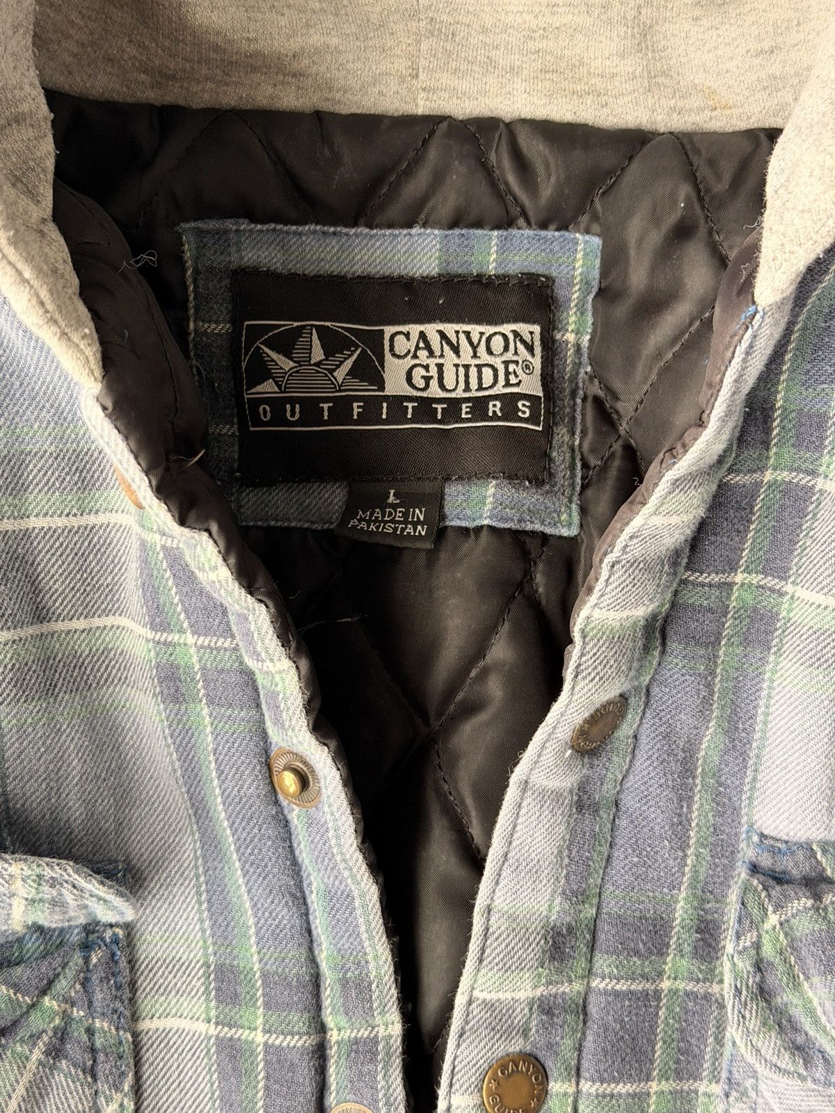 Vintage 90s grunge faded quilted padded flannel with hood Size US L / EU 52-54 / 3 - 4 Thumbnail