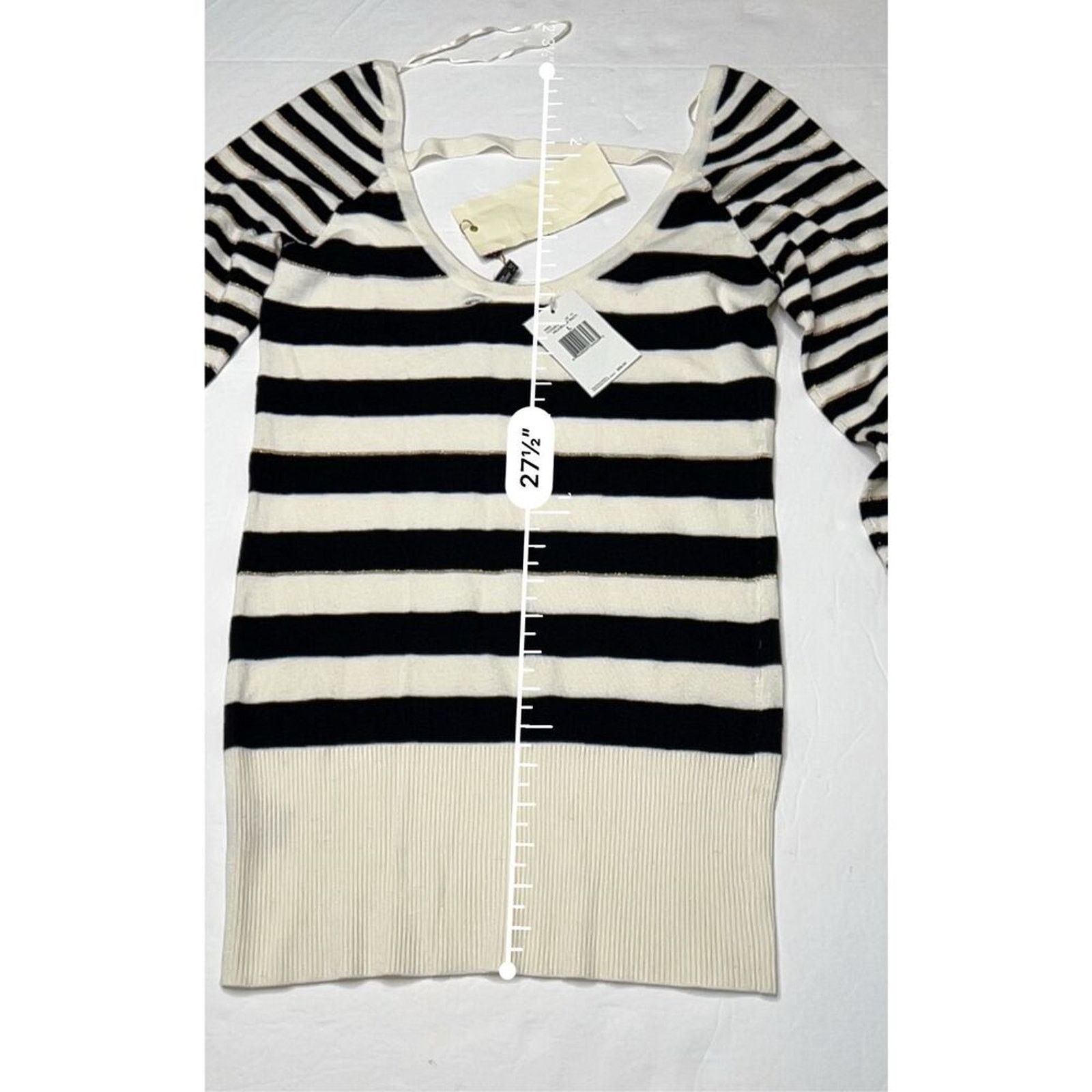 Guess Guess Black White Metallic Gold Thread Long Sweater LARGE Size L / US 10 / IT 46 - 8 Thumbnail