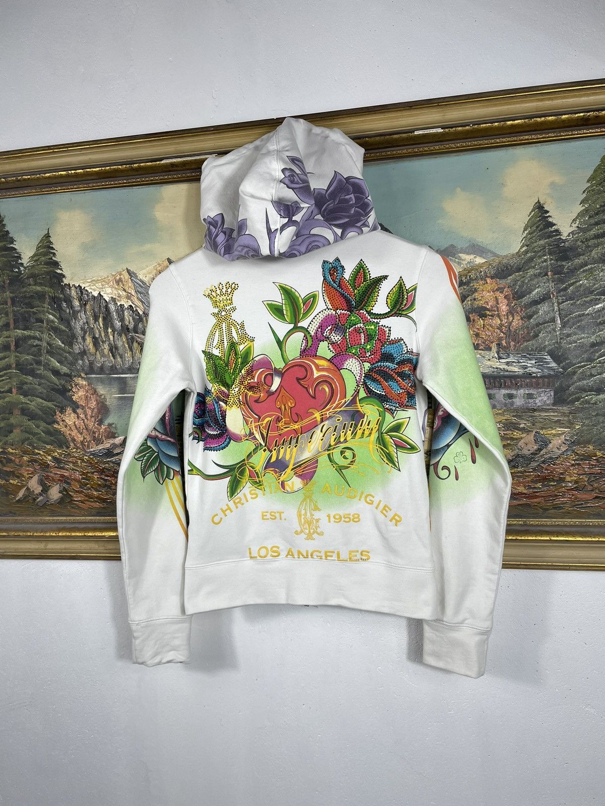 Christian Audigier × Ed Hardy × Vintage Ed Hardy Retro 00s Hoodie With Crystals Affliction Grunge Size US XXS / EU 40 - 7 Thumbnail