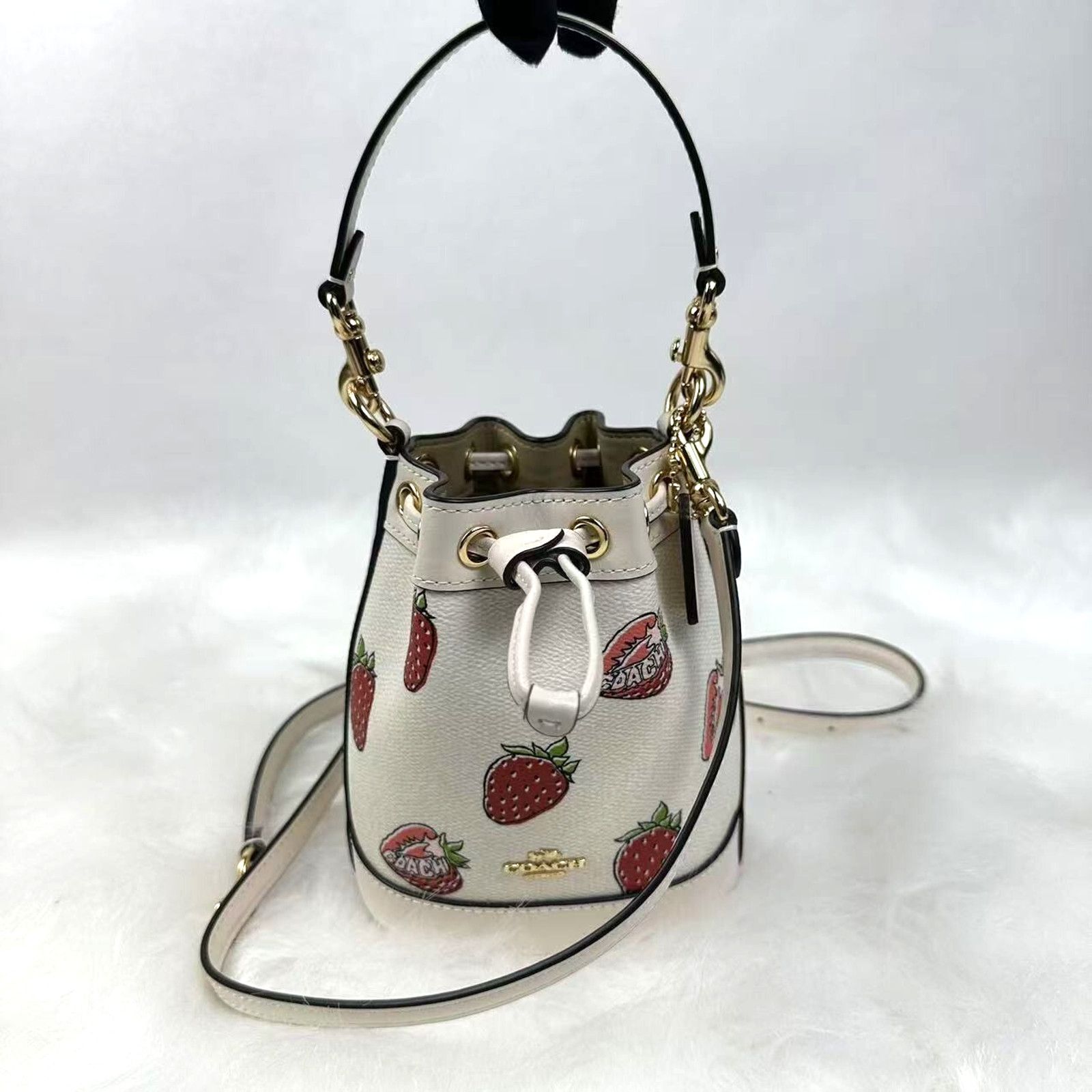 Coach Coach Mini Bucket Bag Crosssbody Strawberry Print Chalk NWT Size ONE SIZE - 1 Thumbnail