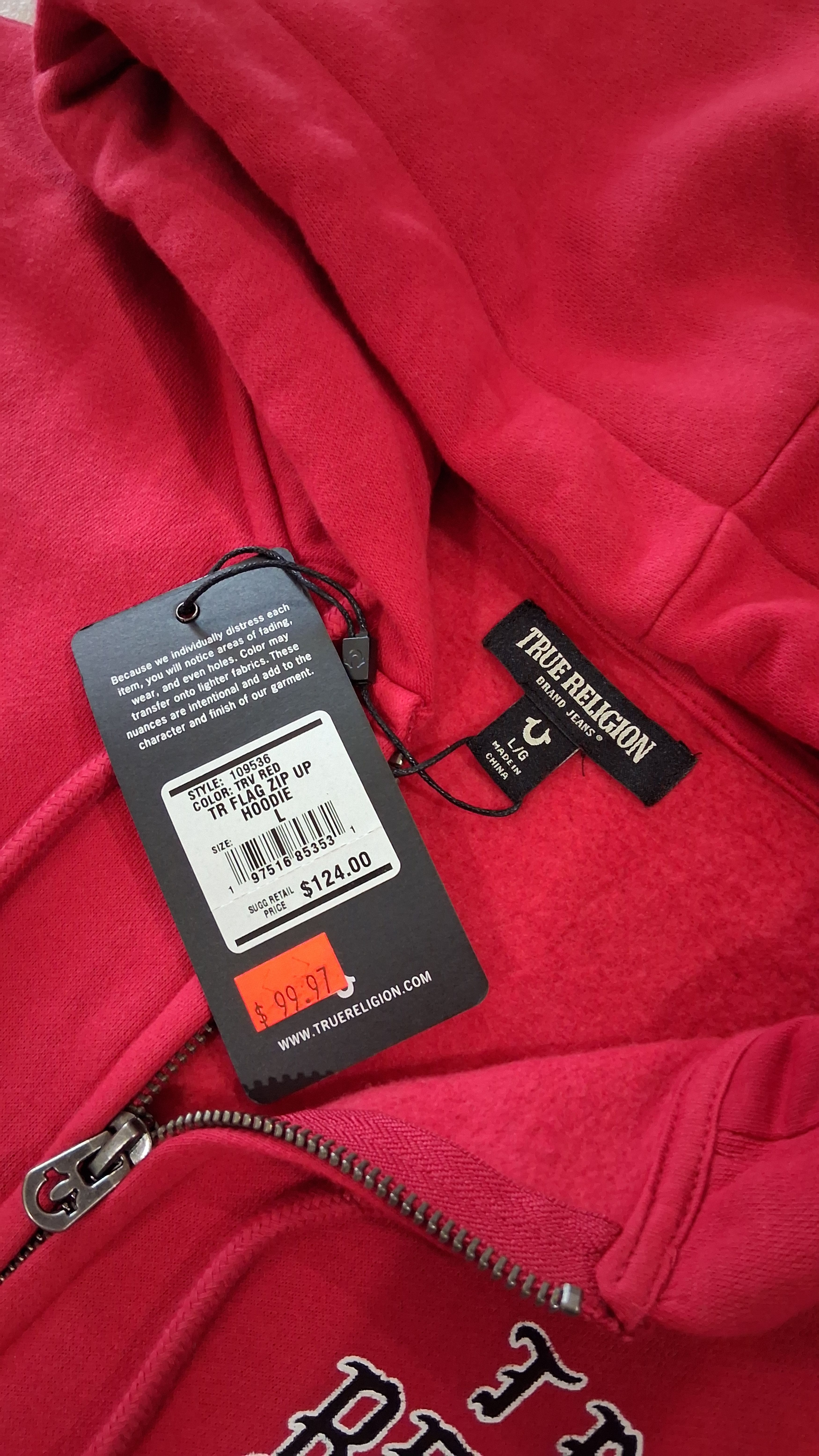 True Religion True Religion Red Zip Up Hoodie Size US L / EU 52-54 / 3 - 6 Thumbnail