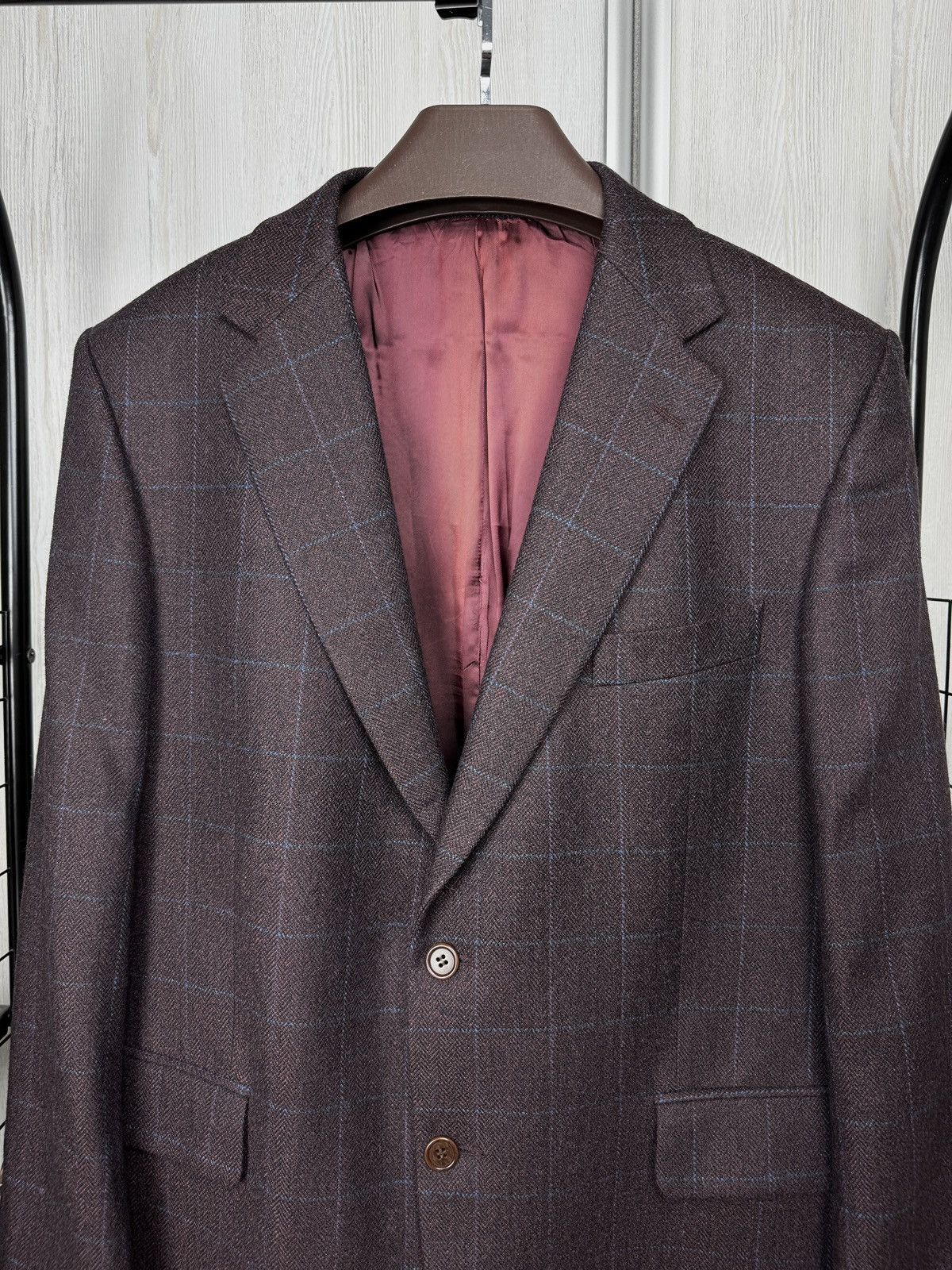 Magee Magee Burgundy Brown Men’s 2 button checkered blazer 44S Size 44S - 3 Thumbnail