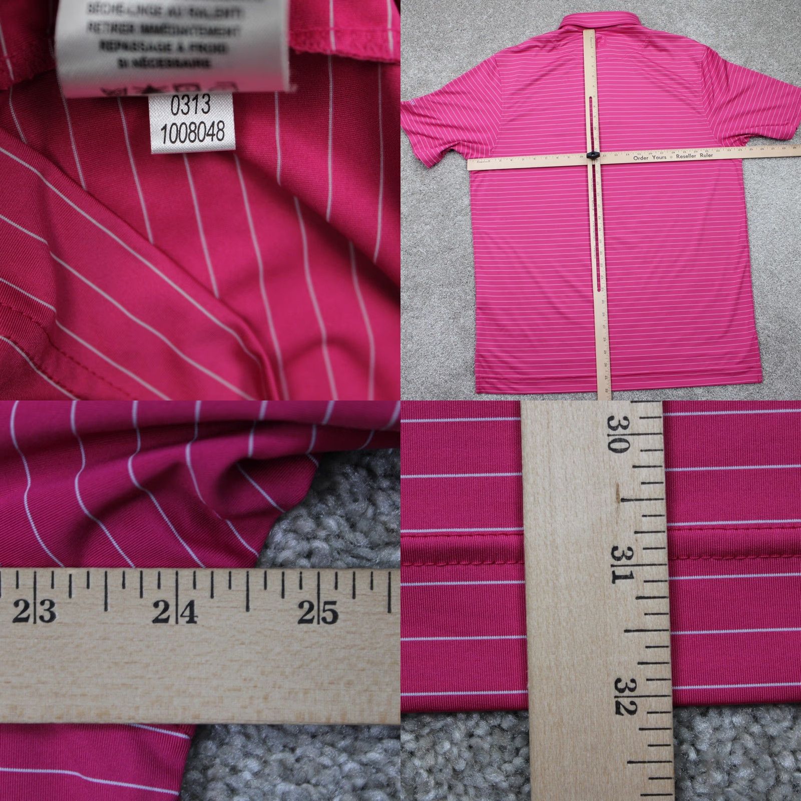 Footjoy FootJoy Polo Shirt Mens Large Pink/White Striped Polyester Stretch S/S Golf Size US L / EU 52-54 / 3 - 9 Thumbnail