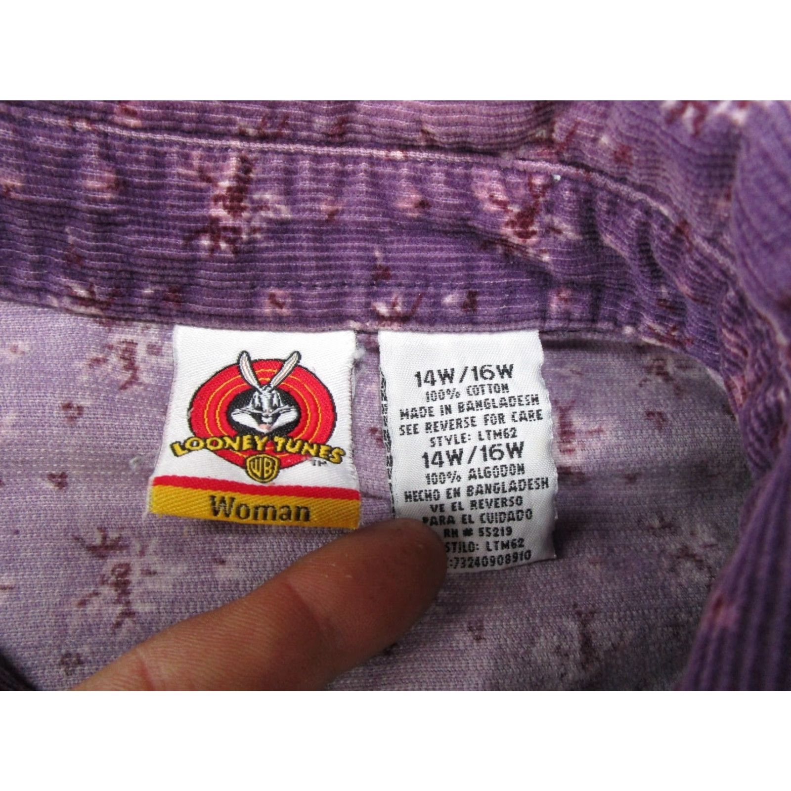 Vintage VINTAGE Looney Tunes Tweety Bird Purple Corduroy Button-Down Shirt Women's 14/16W Size XL / US 12-14 / IT 48-50 - 3 Thumbnail