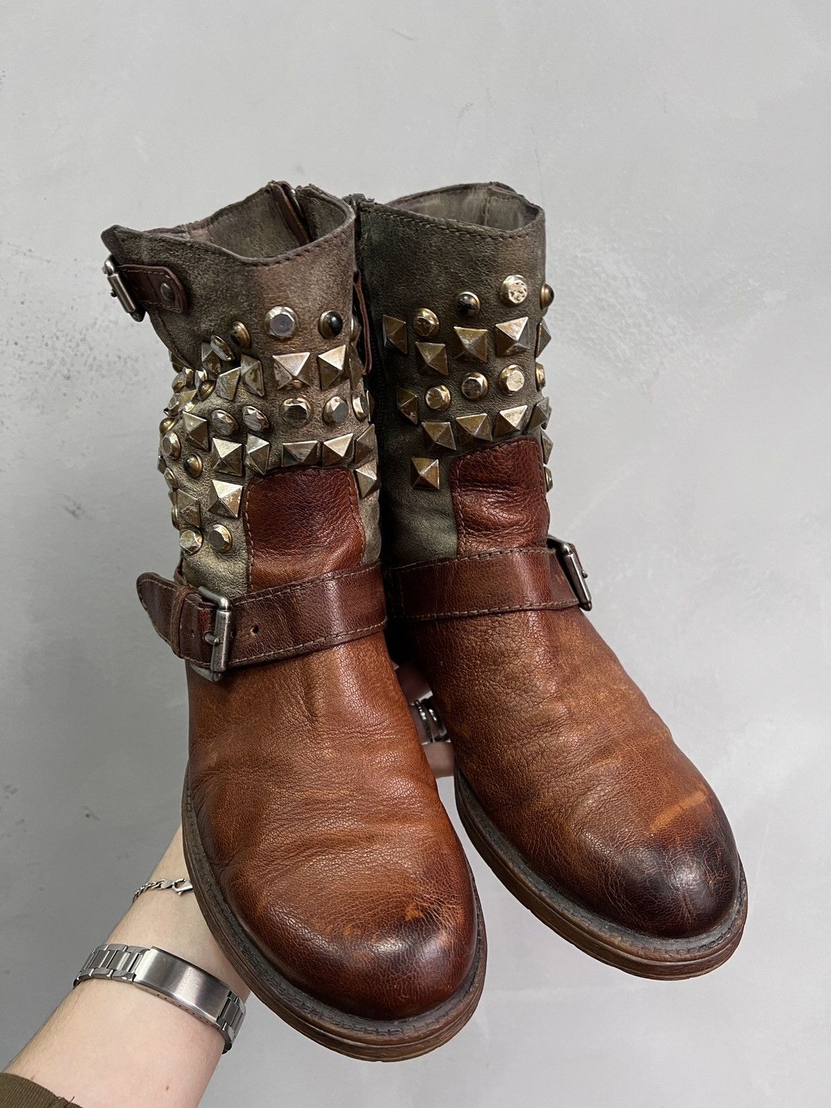 Hedi Slimane Studded platform brown boots avant garde vintage A.S. 98 Size US 7.5 / EU 40-41 - 2 Thumbnail