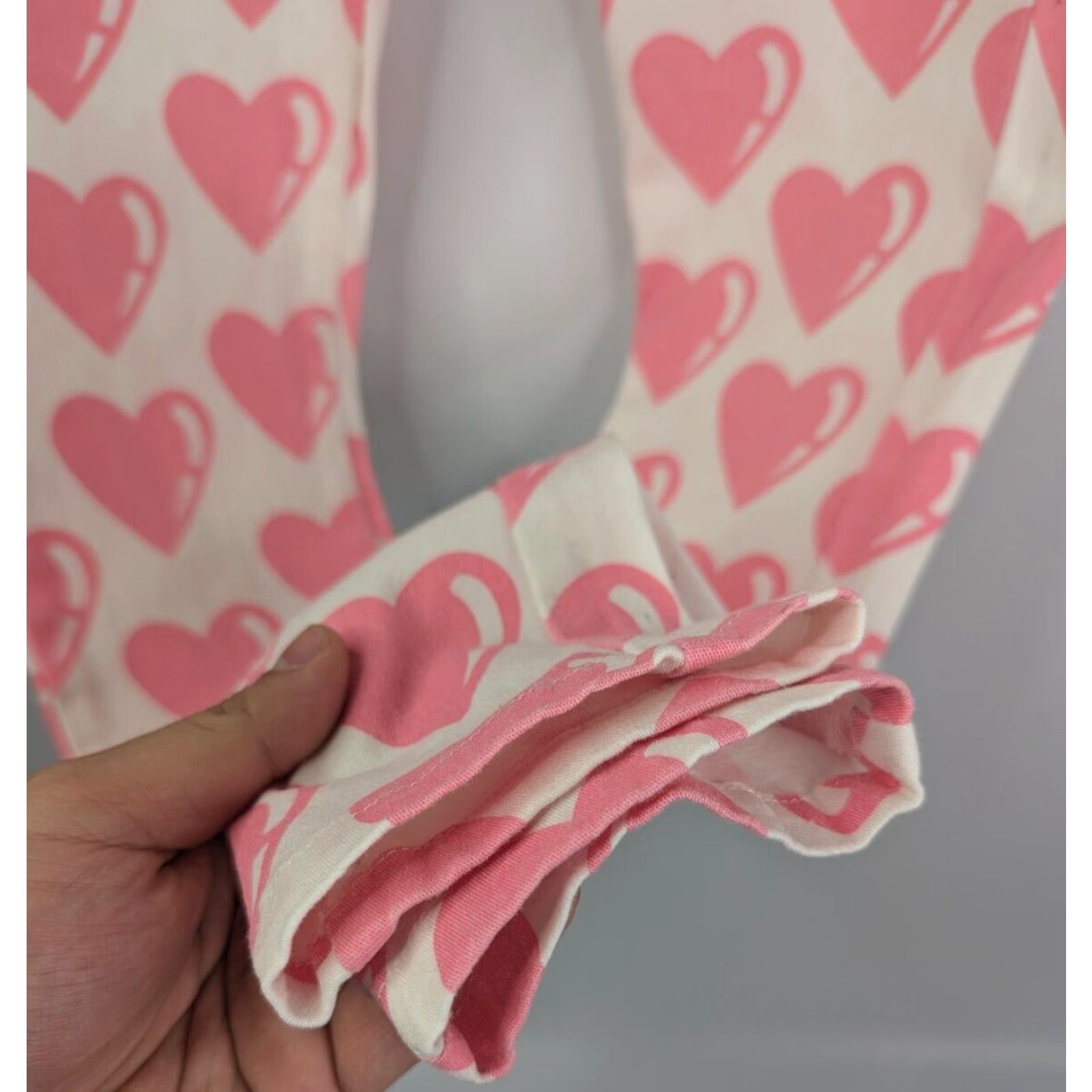 Lazy Oaf Lazy Oaf All My Heart Cropped Pants Women's Size Small White & Pink Hearts Size 28" / US 6 / IT 42 - 3 Thumbnail