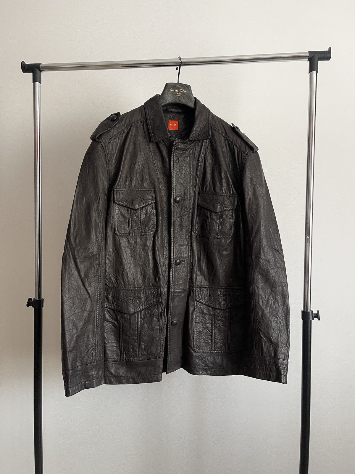Vintage Hugo Boss Leather Jacket brown 90s RARE