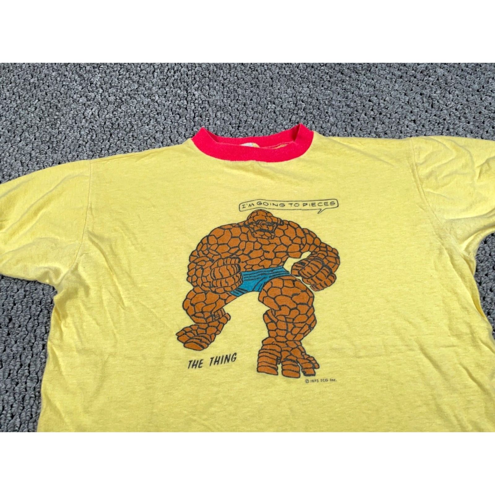 Vintage VINTAGE 1975 Marvel Fantastic Four The Thing Ringer T-Shirt Adult Large Yellow Graphic Print 70s Mens Size US L / EU 52-54 / 3 - 4 Thumbnail