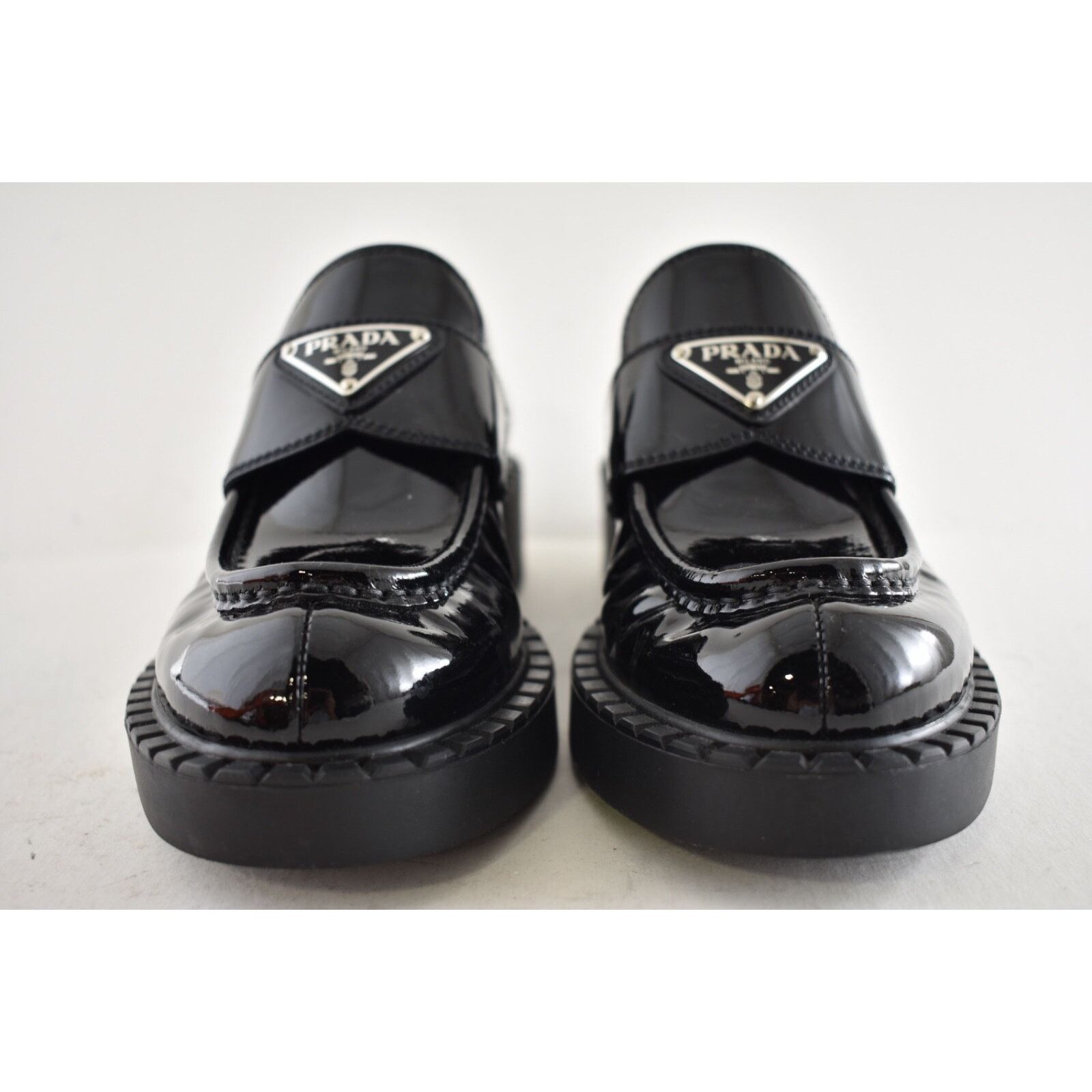 Prada Prada Chocolate Black Patent Leather Silver Logo Platform Size US 6 / IT 36 - 9 Thumbnail