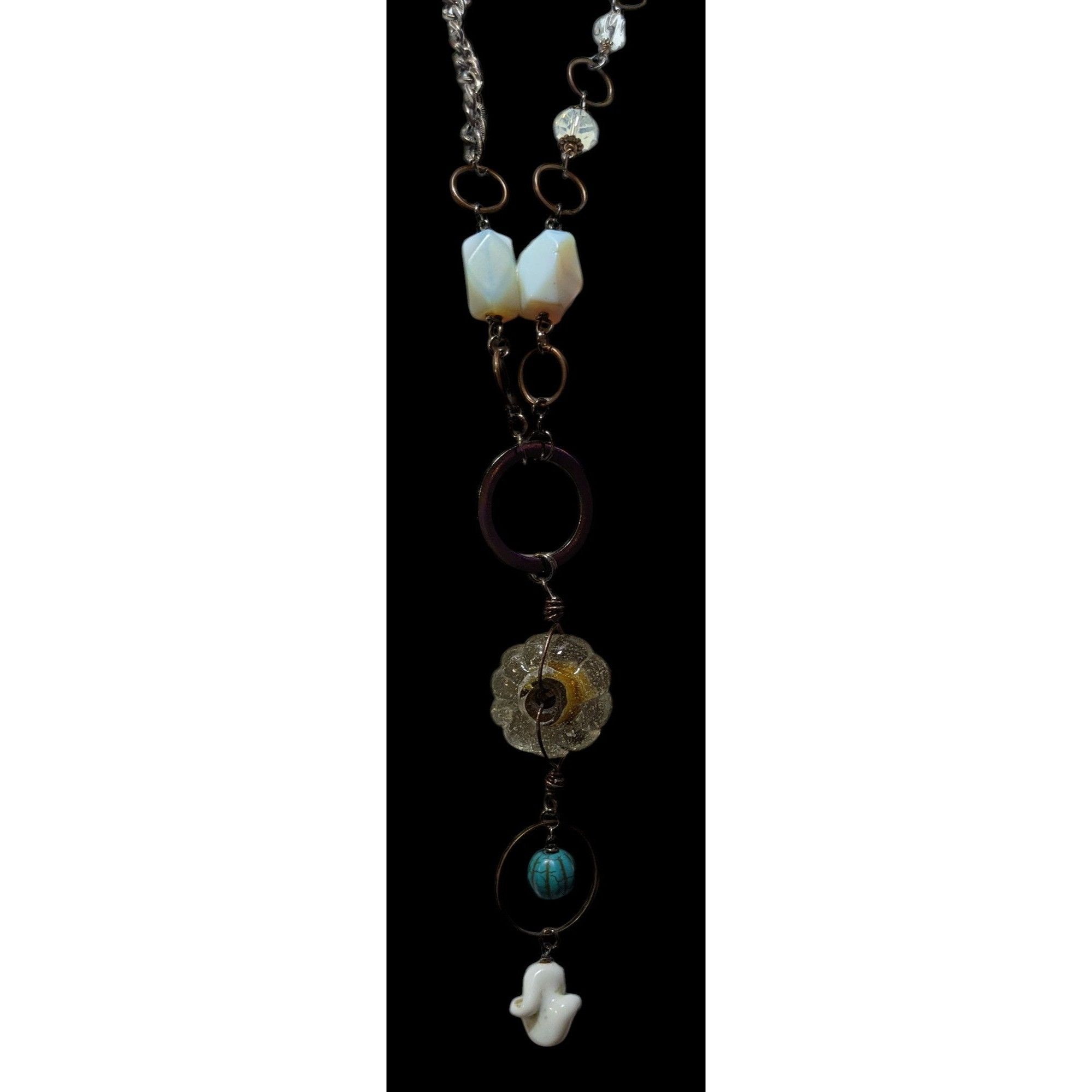 Other Handmade Upcycled Chunky Glass And Moonstone Beaded Chain Ne Size ONE SIZE - 6 Thumbnail