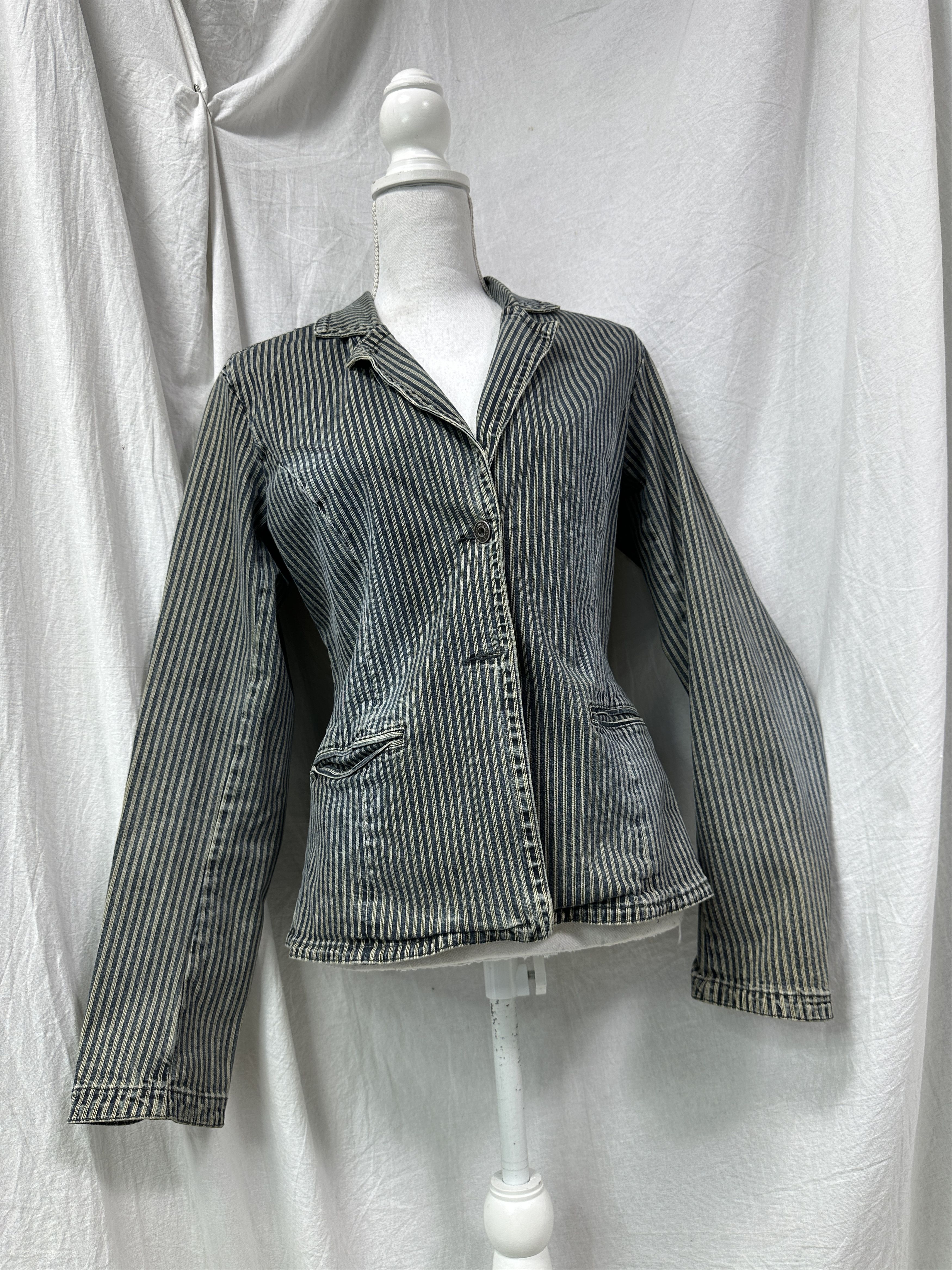 Vintage Vintage Striped Denim Washed Jeans Jacket / Blazer 00s Size L / US 10 / IT 46 - 1 Thumbnail