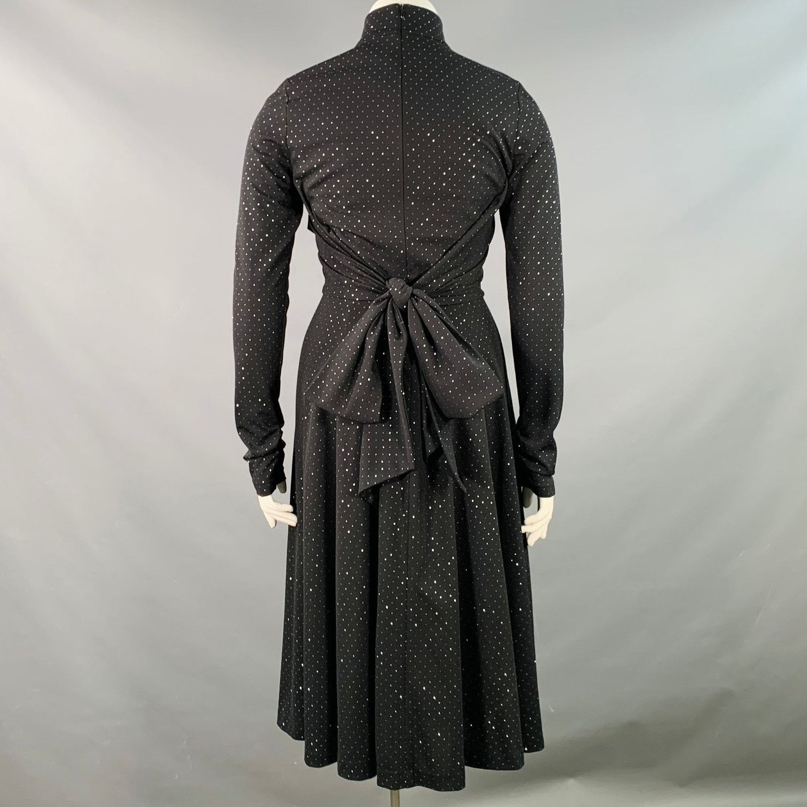 Marc Jacobs Black Silver Dots Long Sleeve High Neck Bow A-Line Dress Size L / US 10 / IT 46 - 4 Thumbnail