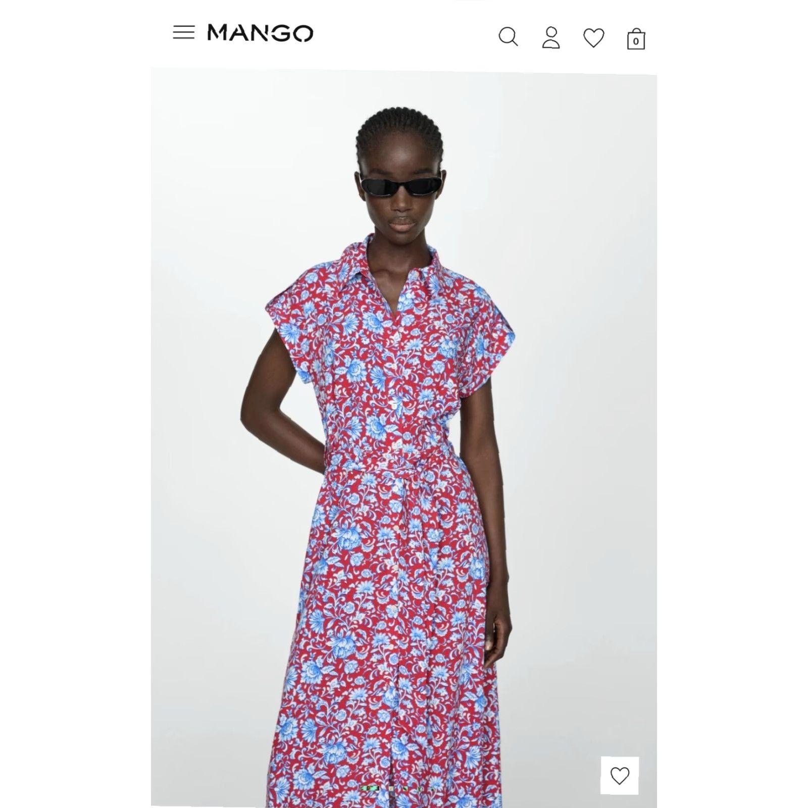 Mango Mango Shirt Dress Womens Medium Red Floral Collared Belted Fit & Flare Midi Shirt Dress Size M / US 6-8 / IT 42-44 - 2 Thumbnail