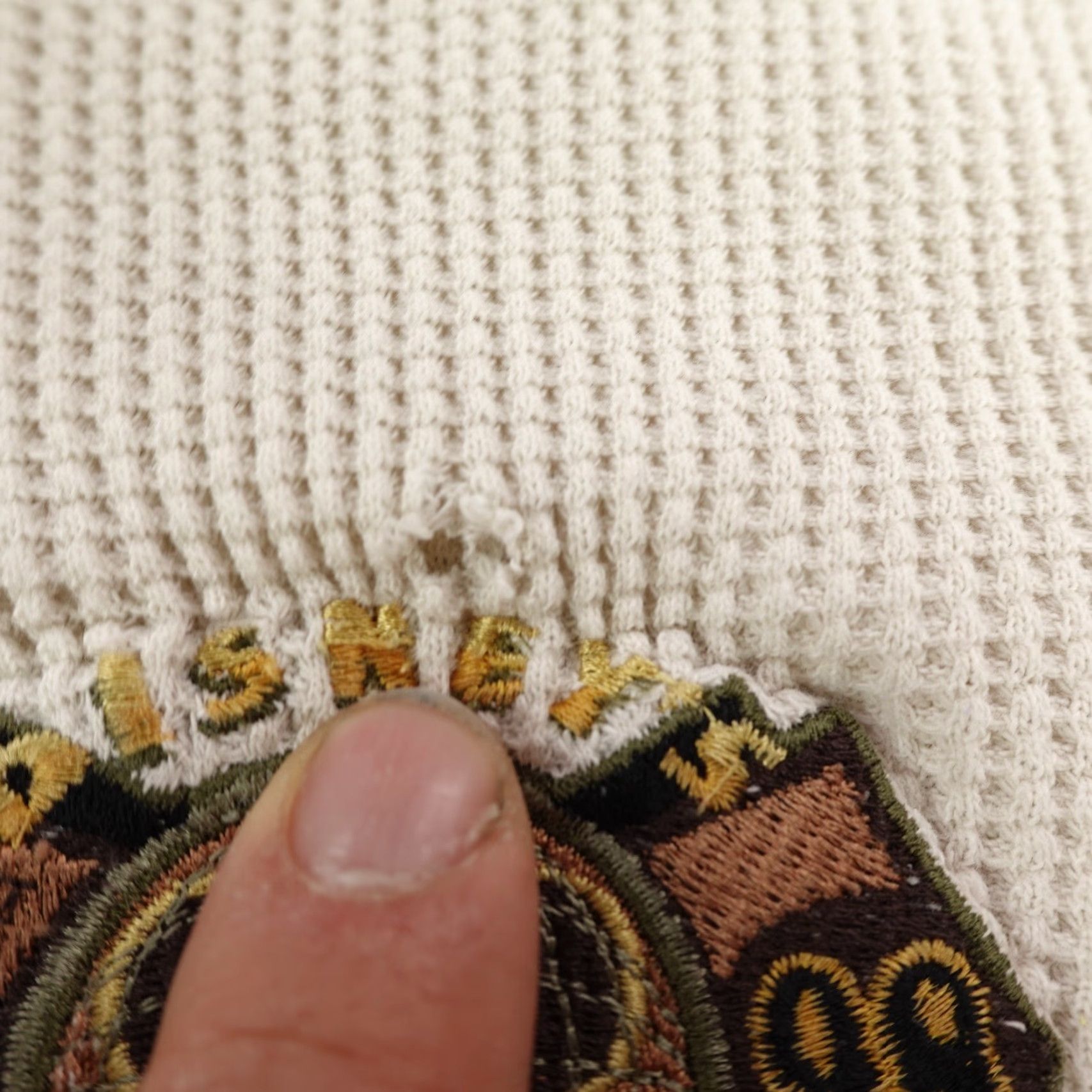 VINTAGE Disney Polo Shirt Mens Small Beige Long Sleeve Waffle Knit Thermal 1998 Animal Theme