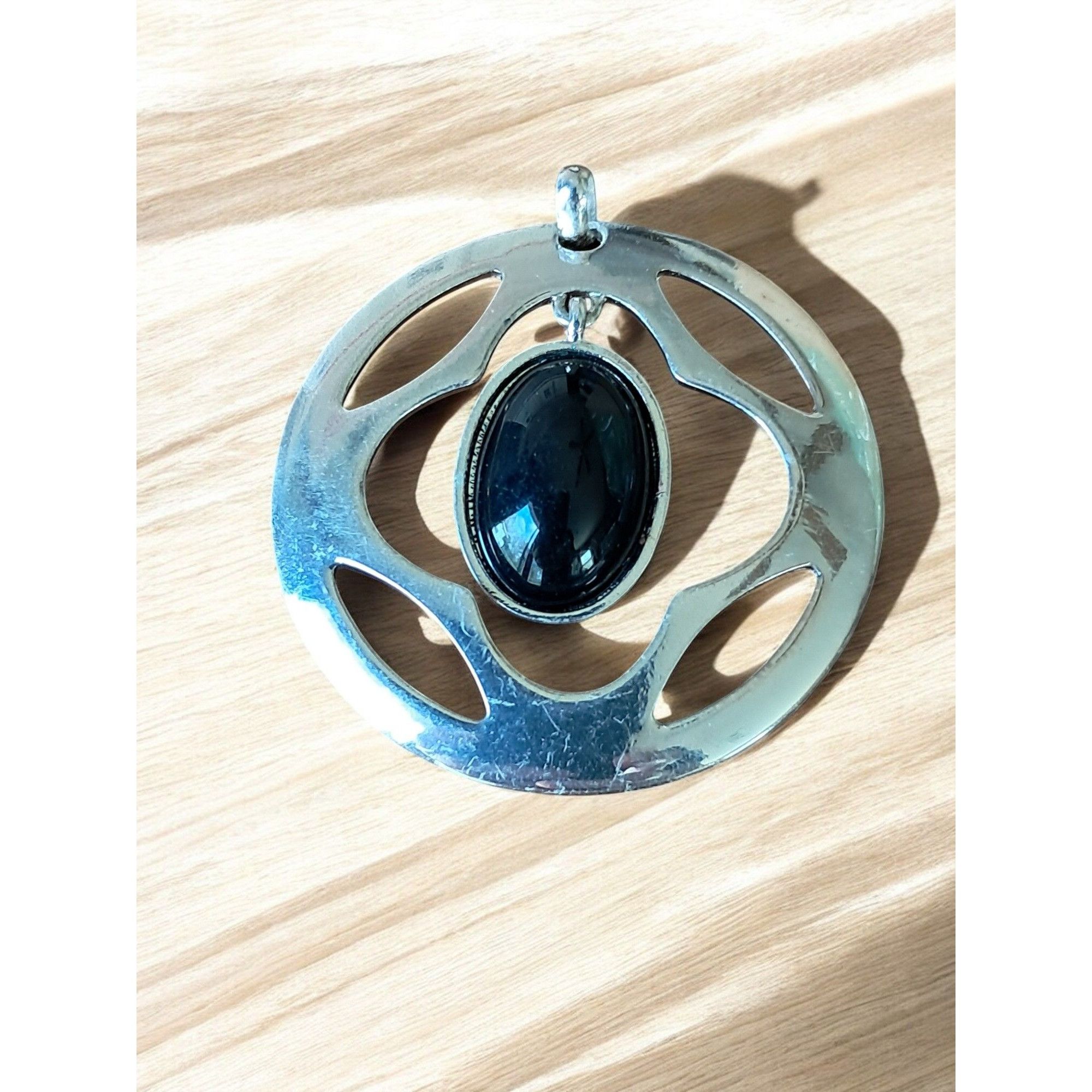 Other Silver Tone Circle with Black Cabochon Pendant Size ONE SIZE - 1 Thumbnail
