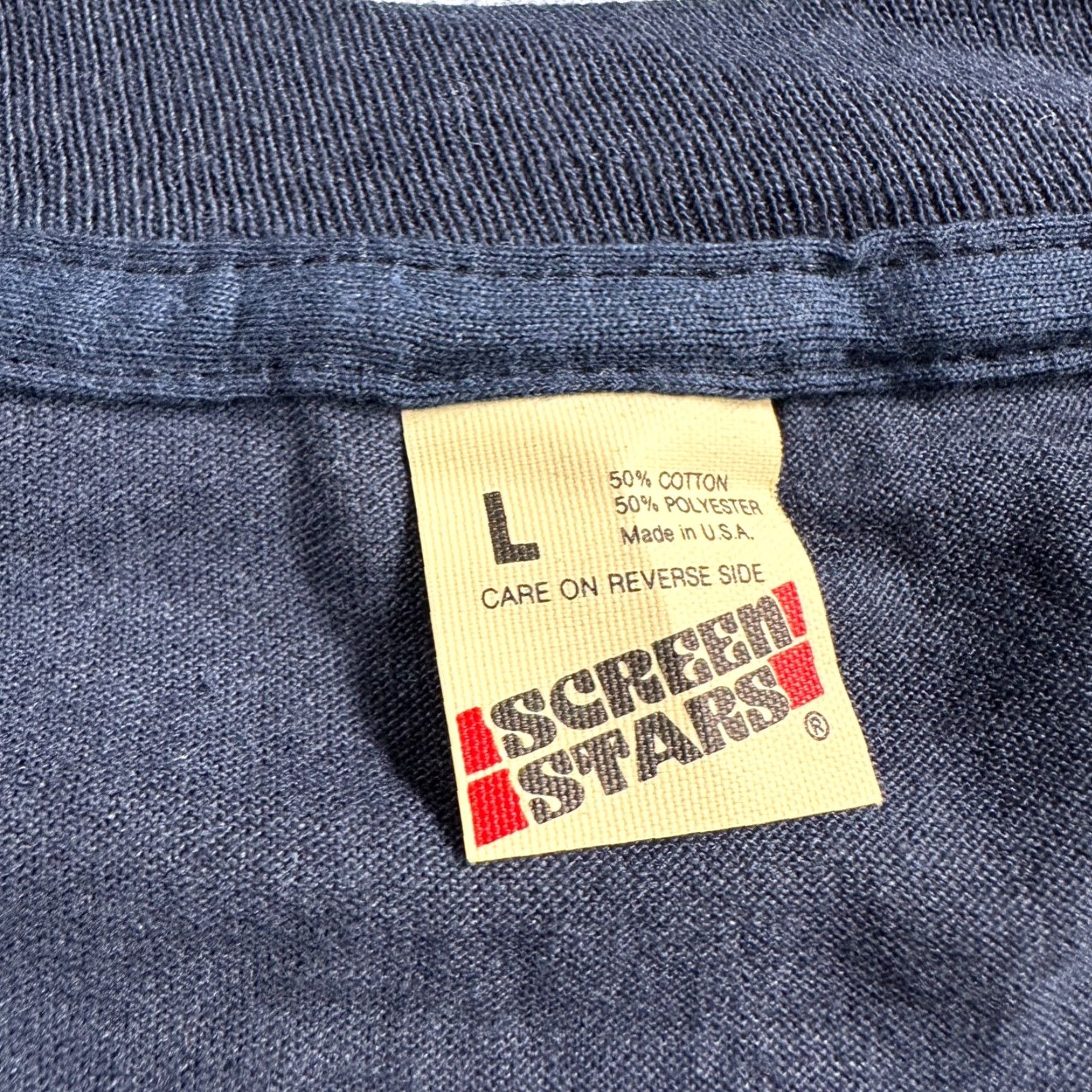 Vintage VINTAGE Screen Stars T-Shirt Navy 80s Left Side Brain Right Head Single Stitch Crew Neck Men L Graphic Print Short Sleeve 80s Theme Mens Size US L / EU 52-54 / 3 - 3 Thumbnail