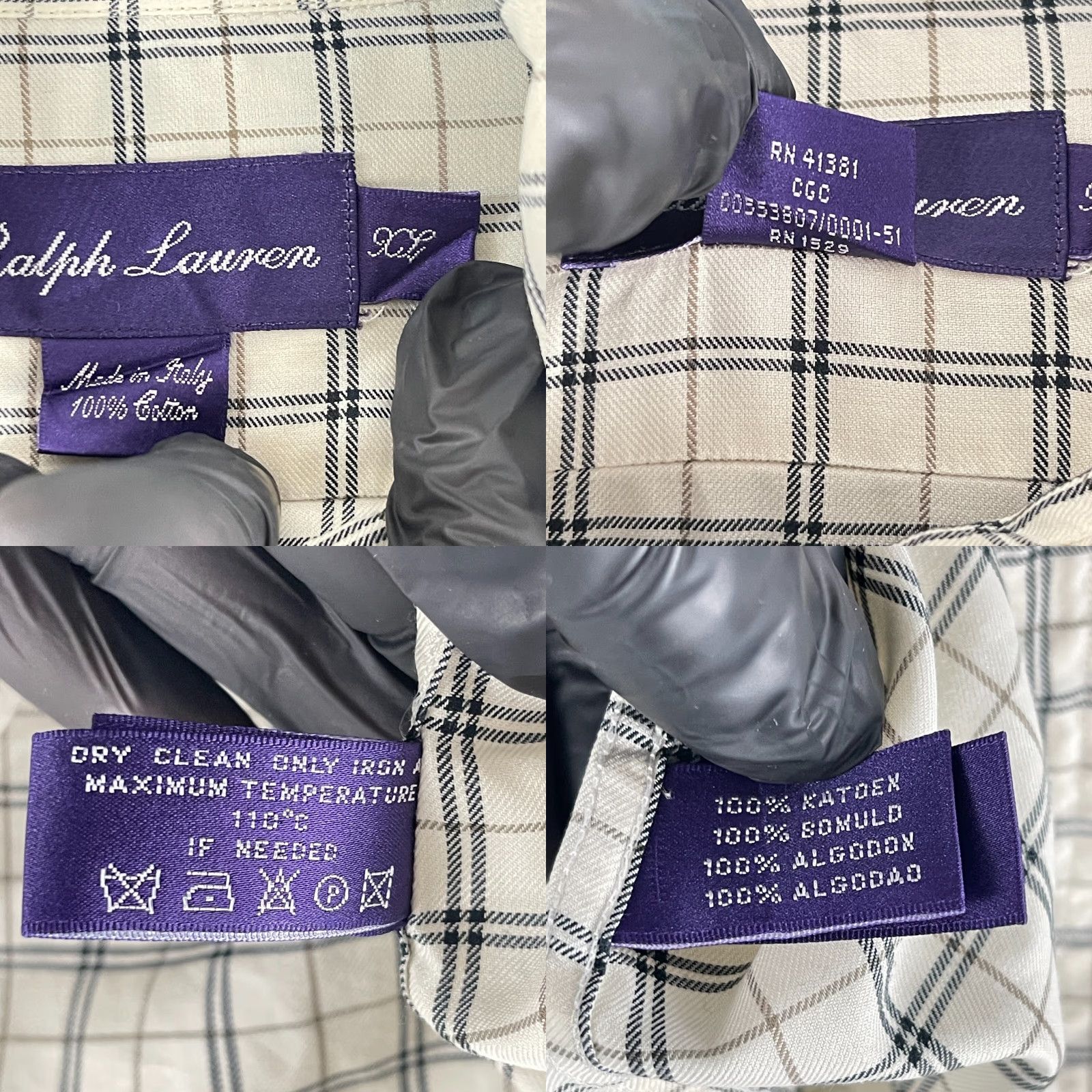 Ralph Lauren Ralph Lauren Purple Label Button-Down Dress Shirt Mens XL Plaid Made in Italy Ivory LS Size 46R - 8 Thumbnail